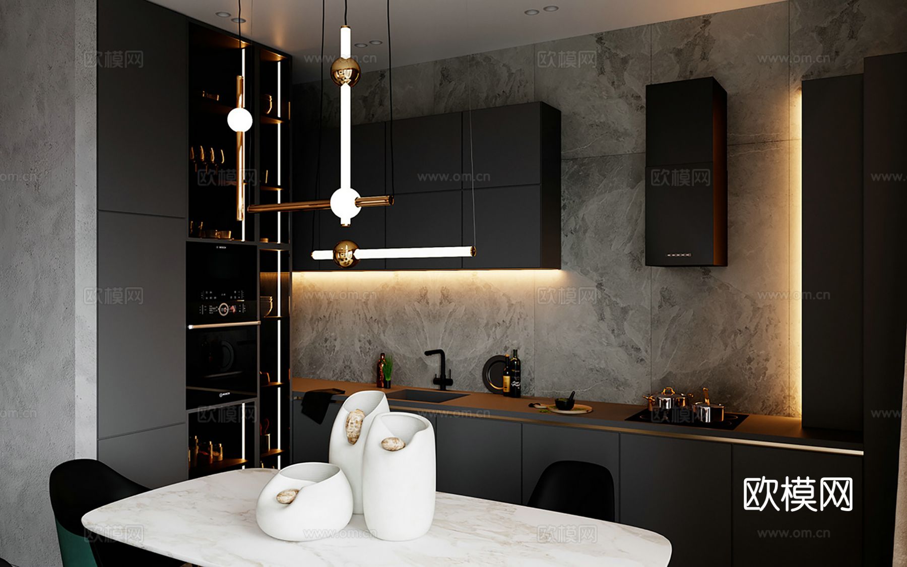 现代极简大平层家装设计 餐厅 卧室 客厅 高级灰效果图效果图下载（渲染图8）