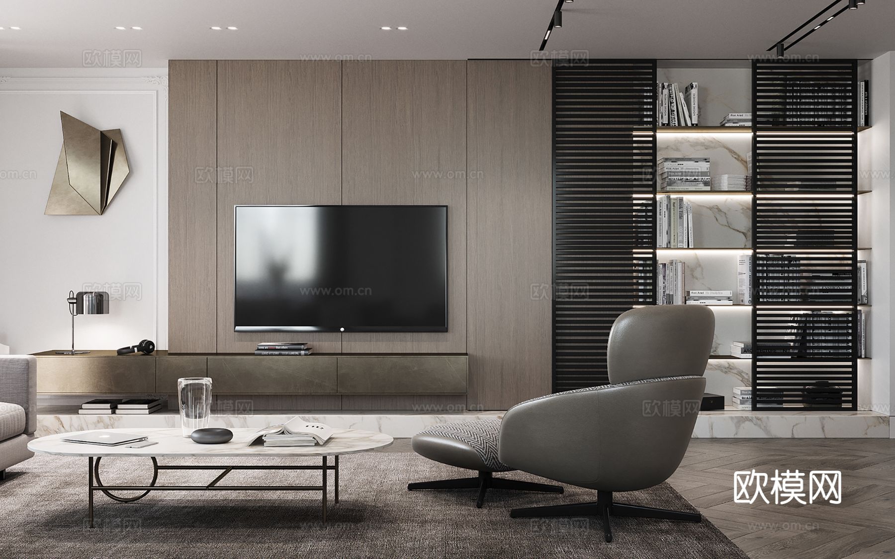 现代极简大平层家装设计 餐厅 卧室 客厅 高级灰效果图下载（渲染图3）