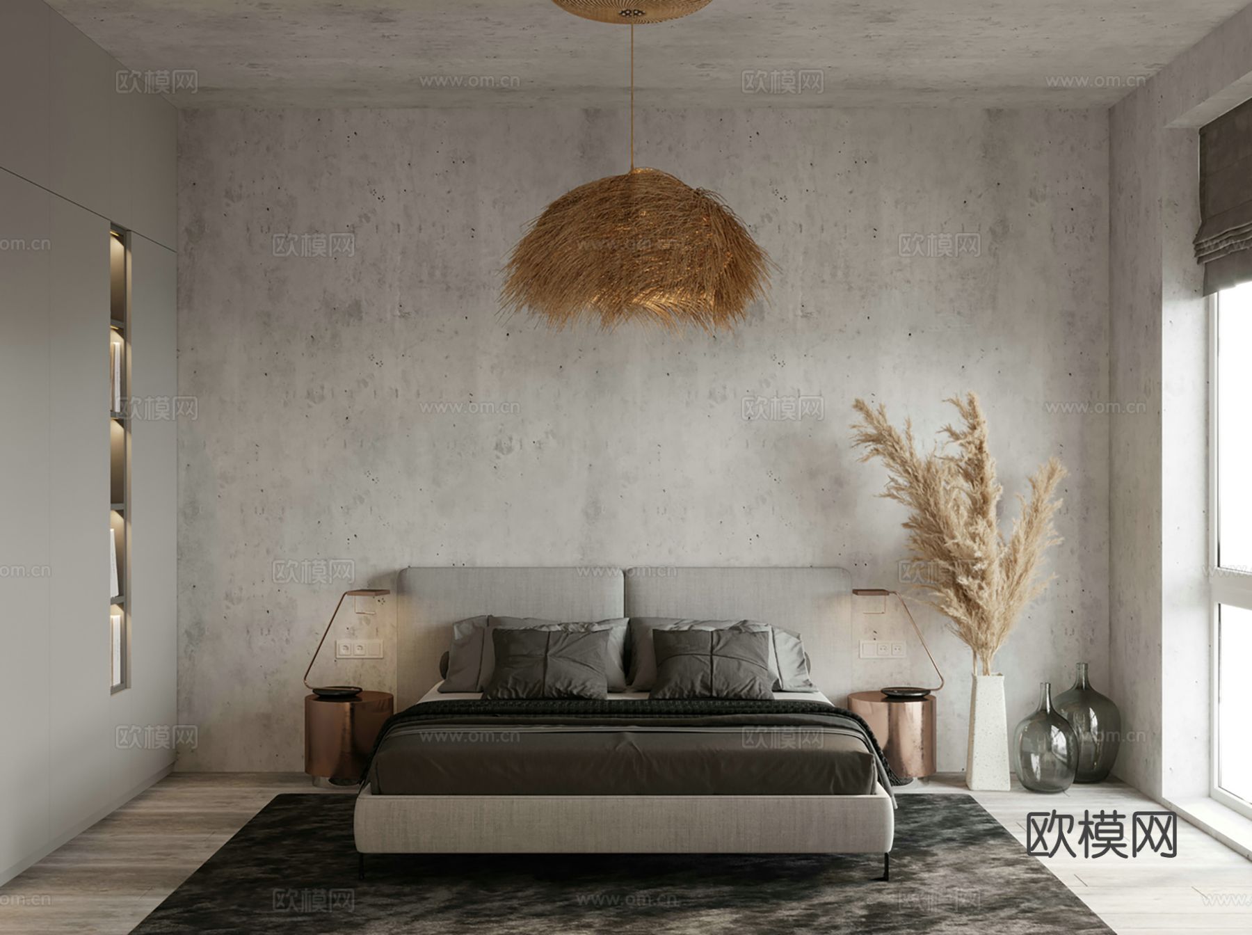 现代极简大平层家装设计 餐厅 卧室 客厅 高级灰效果图下载（渲染图3）