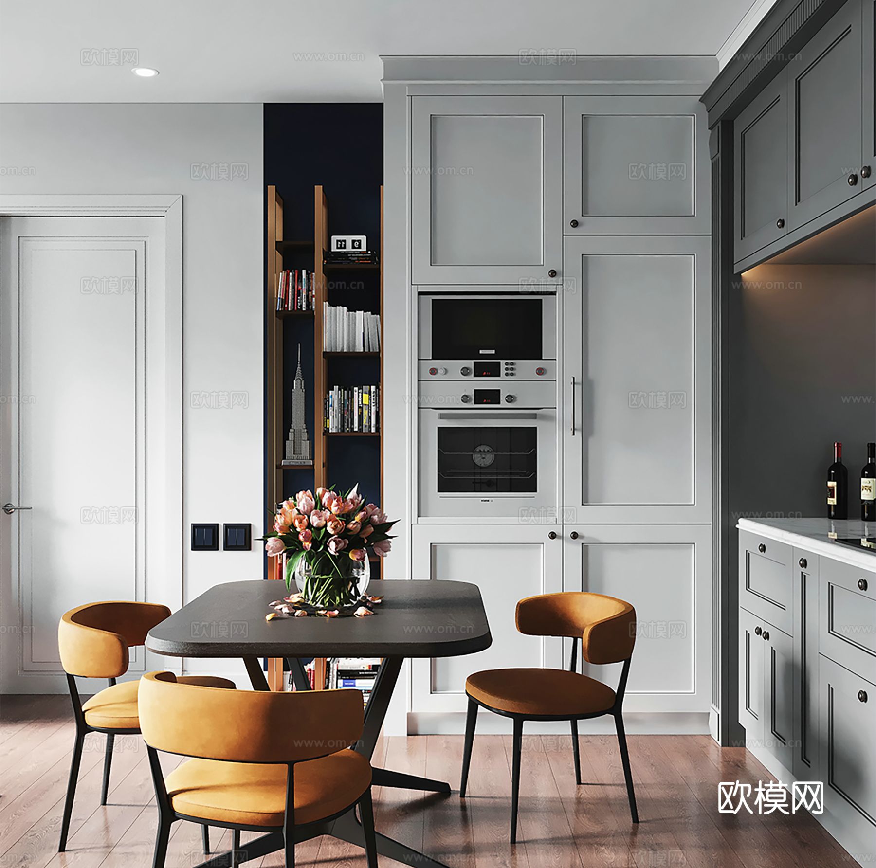 现代极简大平层家装设计 餐厅 卧室 客厅 高级灰效果图下载（渲染图3）