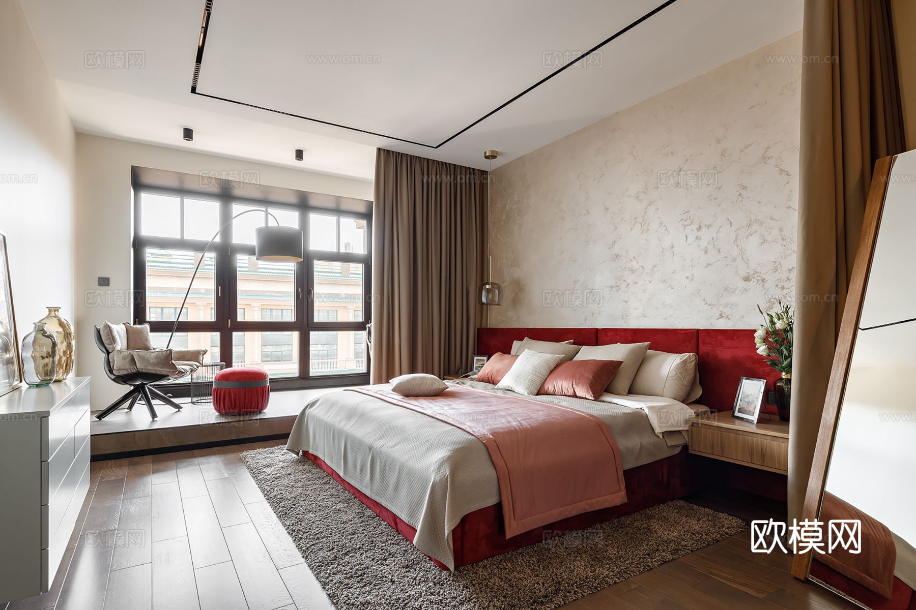 现代极简大平层家装设计 餐厅 卧室 客厅 高级灰效果图下载（渲染图8）