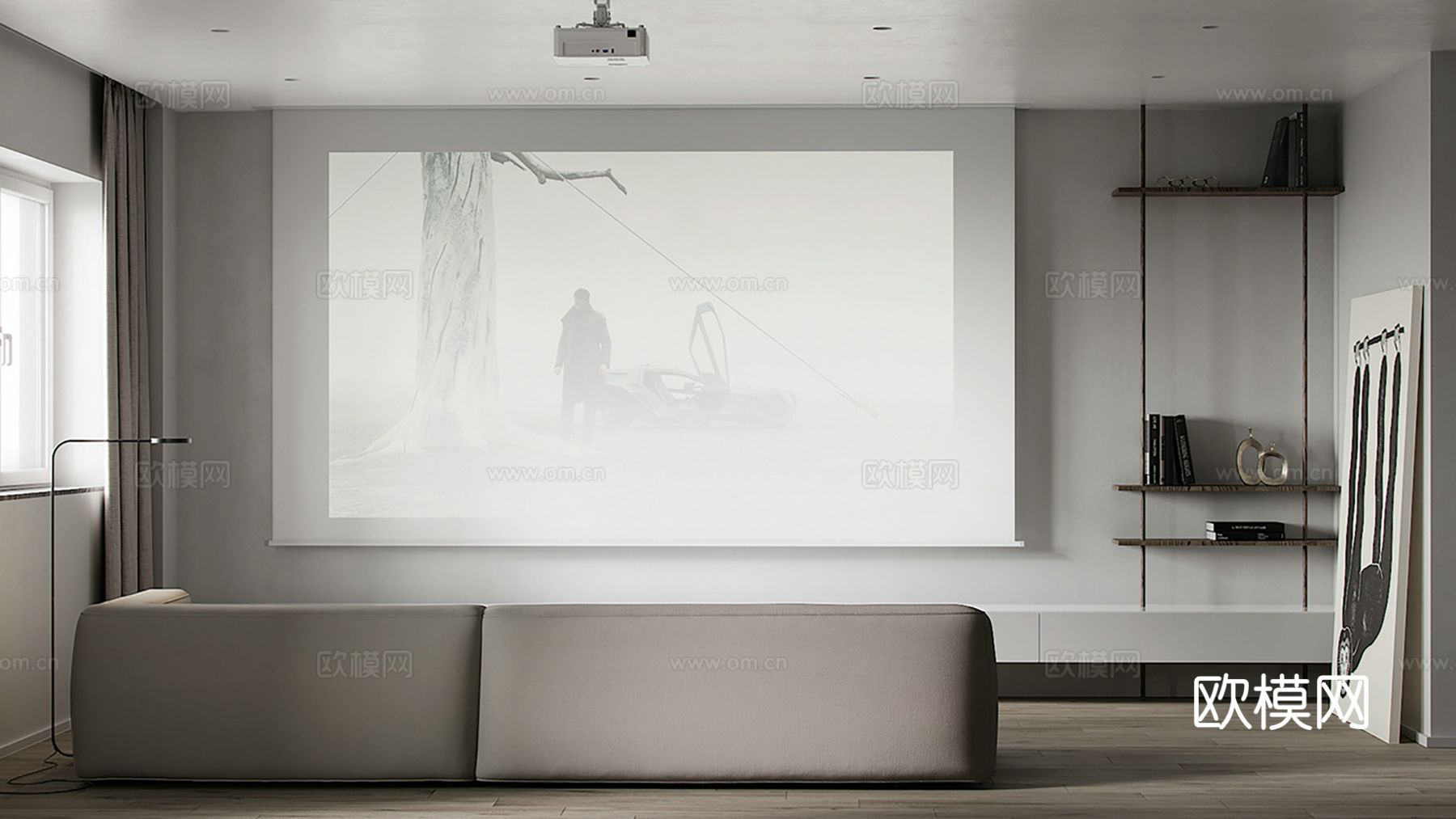 现代极简大平层家装设计 餐厅 卧室 客厅 高级灰效果图下载（渲染图2）