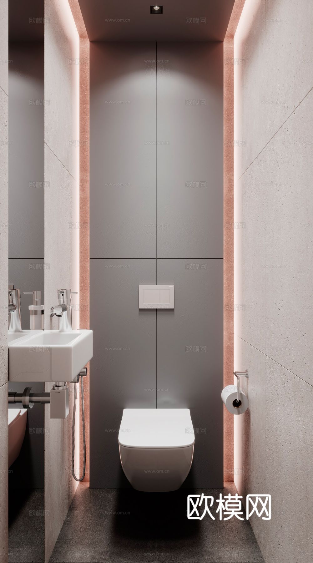 现代极简大平层家装设计卧室客厅 餐厅 黑白灰 工业风效果图下载（渲染图7）