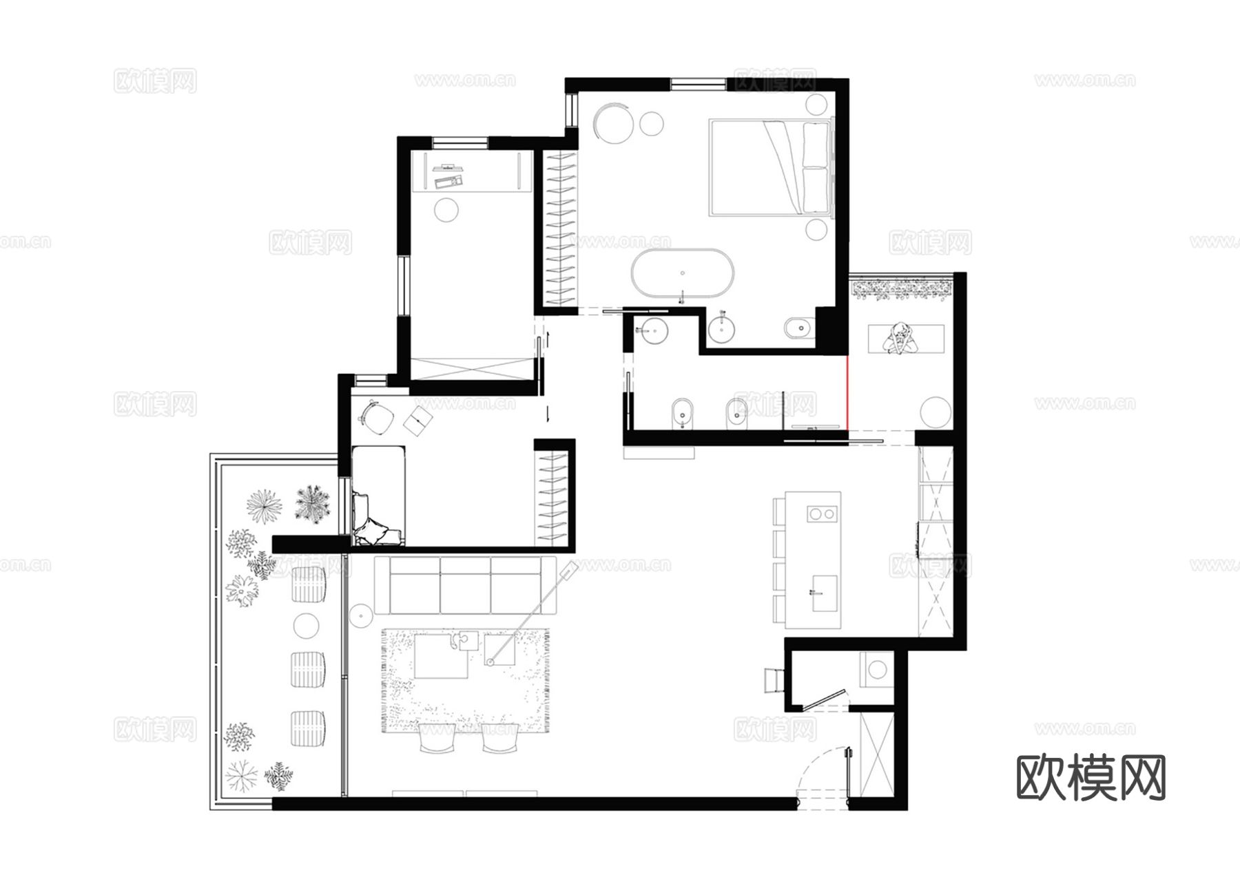 现代极简大平层家装设计 餐厅 卧室 客厅 高级灰效果图下载（渲染图2）