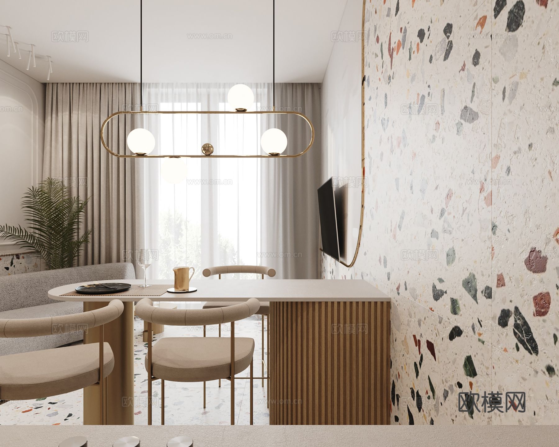 现代极简公寓家装设计 餐厅 卧室 客厅 高级灰效果图下载（渲染图6）