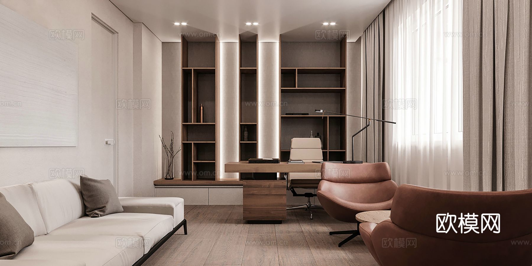 现代极简大平层家装设计 餐厅 卧室 客厅 高级灰效果图下载（渲染图4）