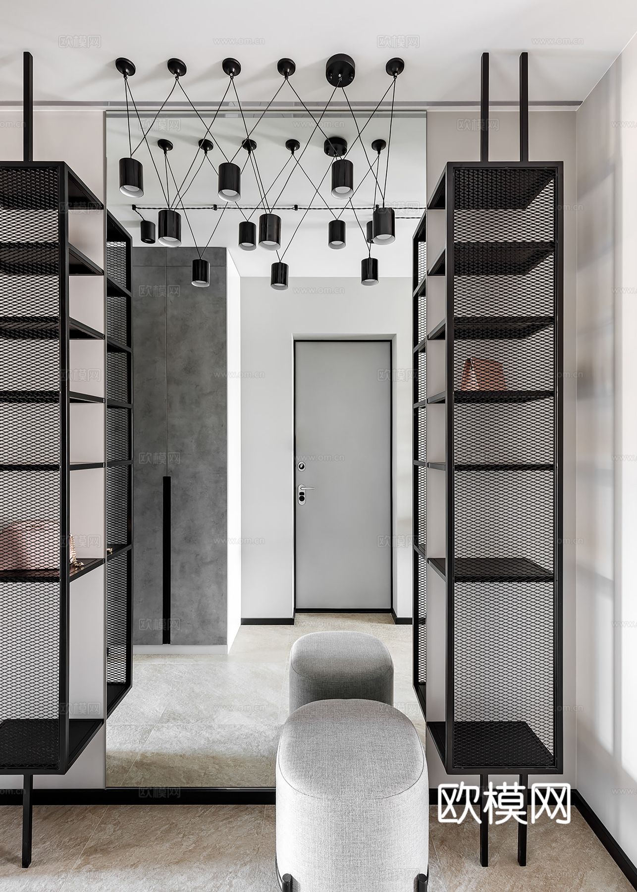 现代极简大平层家装设计 餐厅 卧室 客厅 高级灰效果图下载（渲染图11）