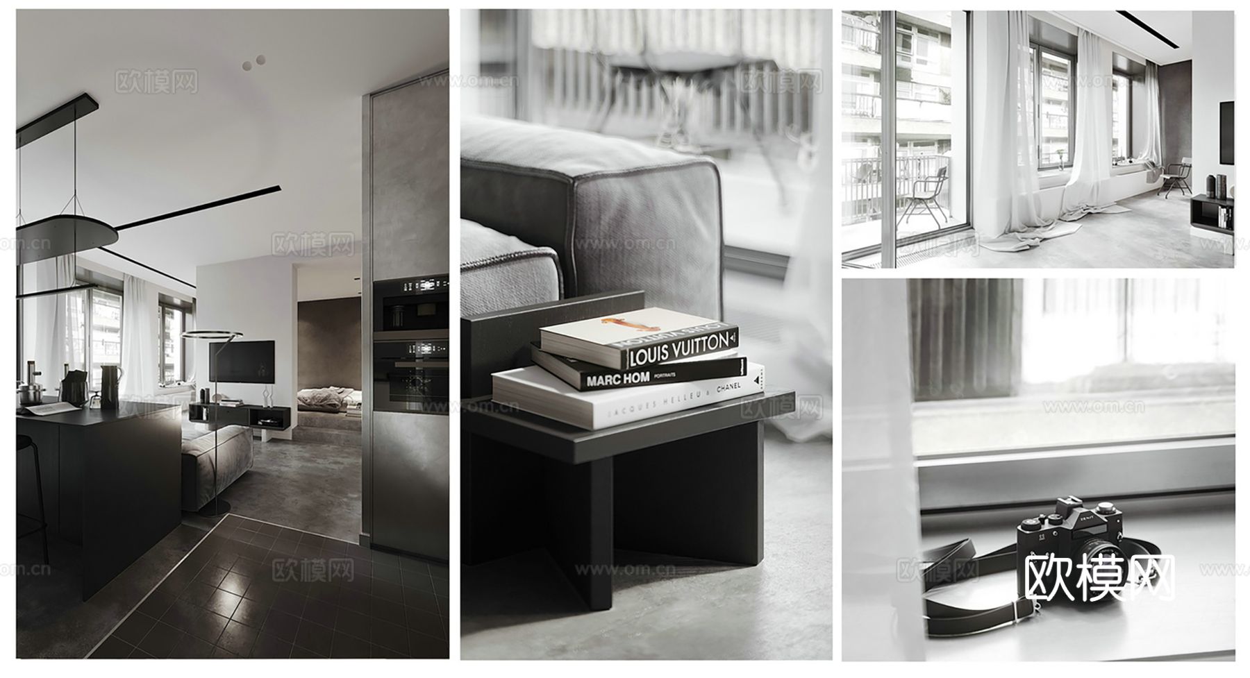 现代极简大平层家装设计 餐厅 卧室 客厅 高级灰效果图下载（渲染图5）