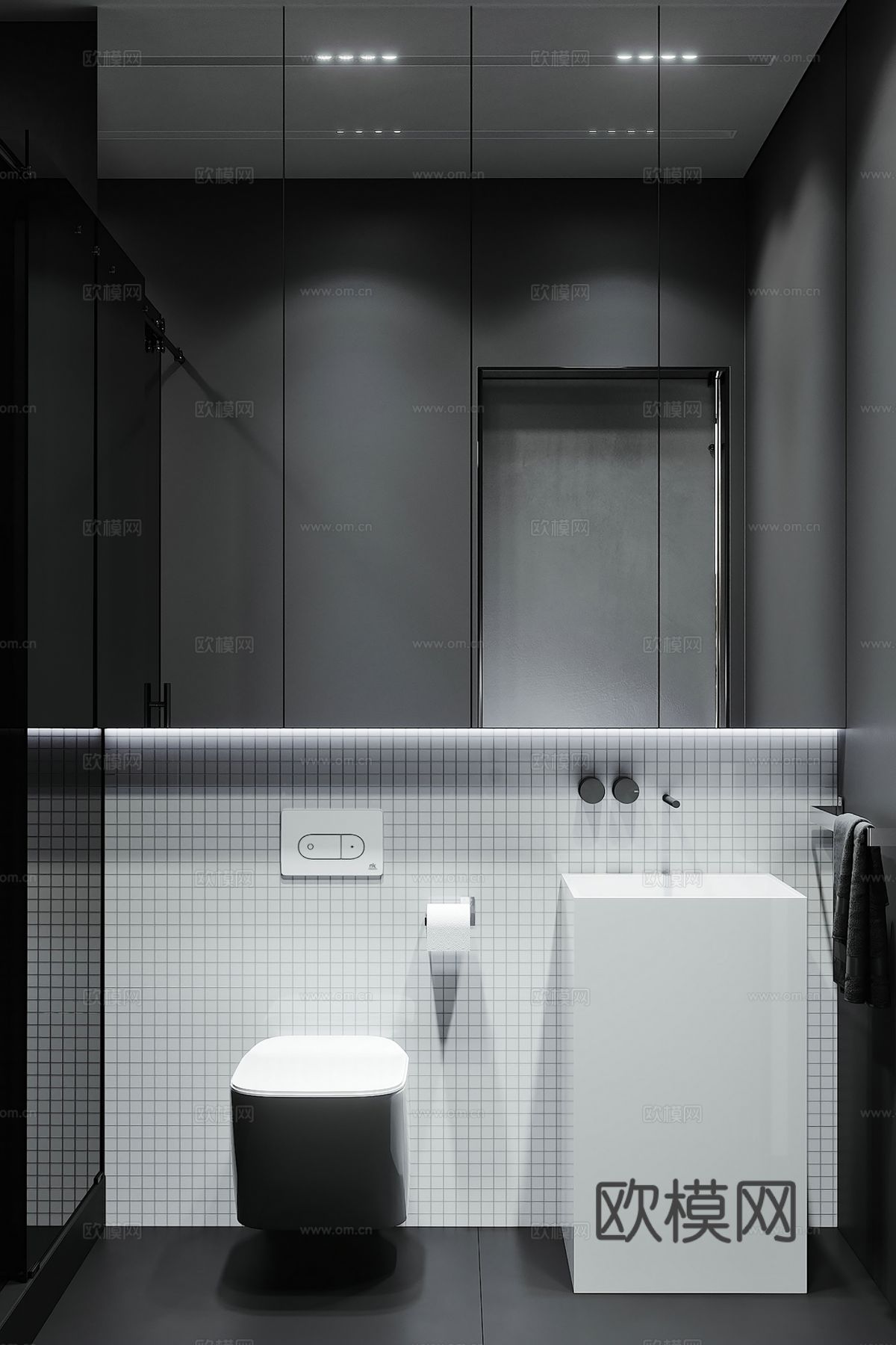 现代极简大平层家装设计 餐厅 卧室 客厅 高级灰效果图下载（渲染图6）