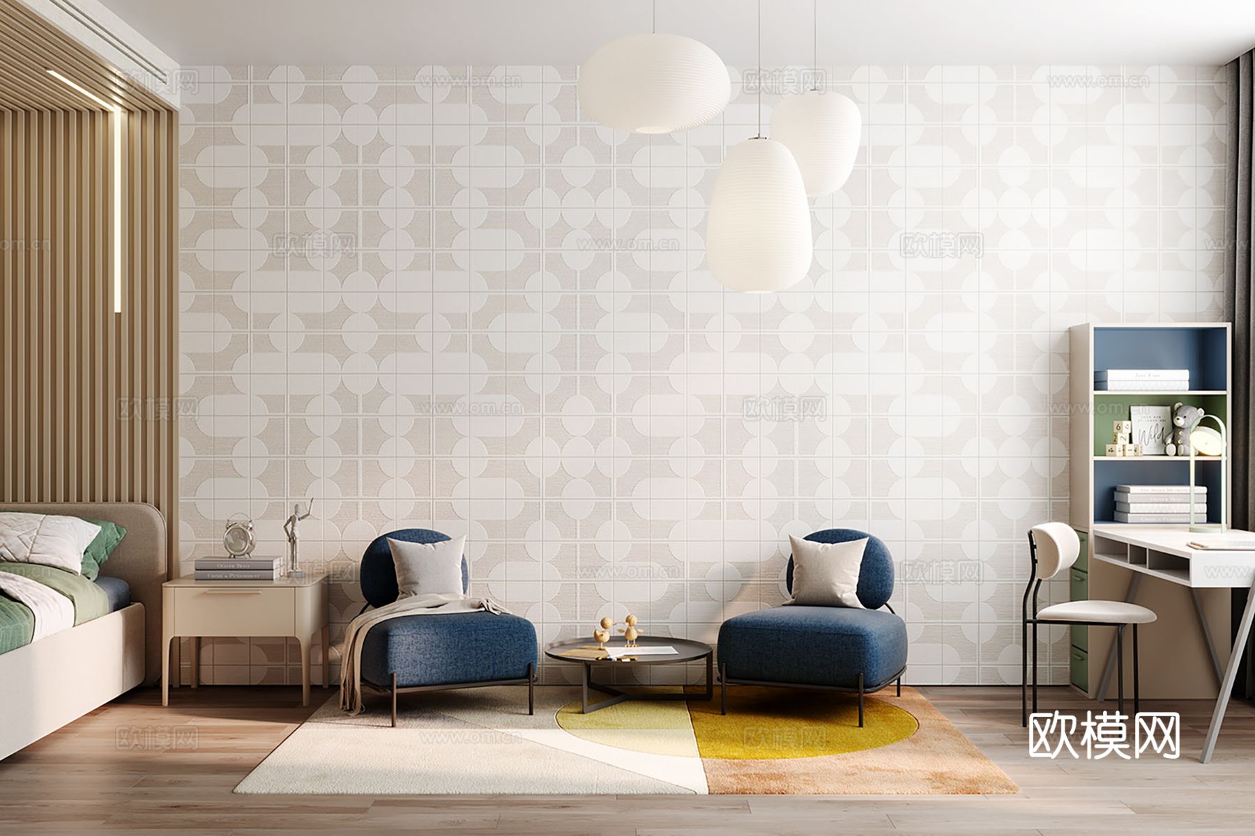 现代极简大平层家装设计 餐厅 卧室 客厅 高级灰效果图下载（渲染图3）