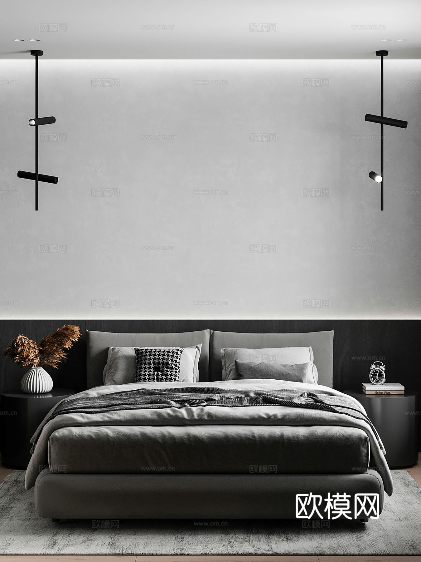 现代极简大平层家装设计 餐厅 卧室 客厅 高级灰效果图下载（渲染图5）