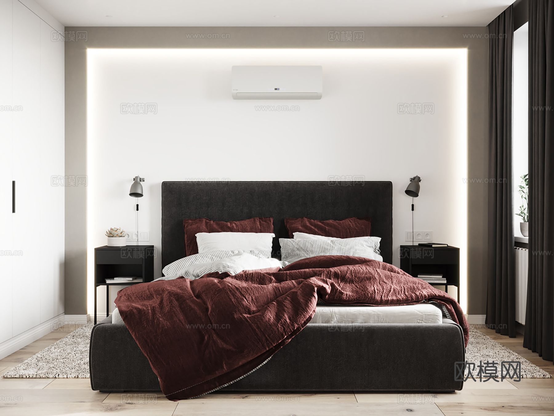 现代极简大平层家装设计 餐厅 卧室 客厅 高级灰效果图下载（渲染图8）