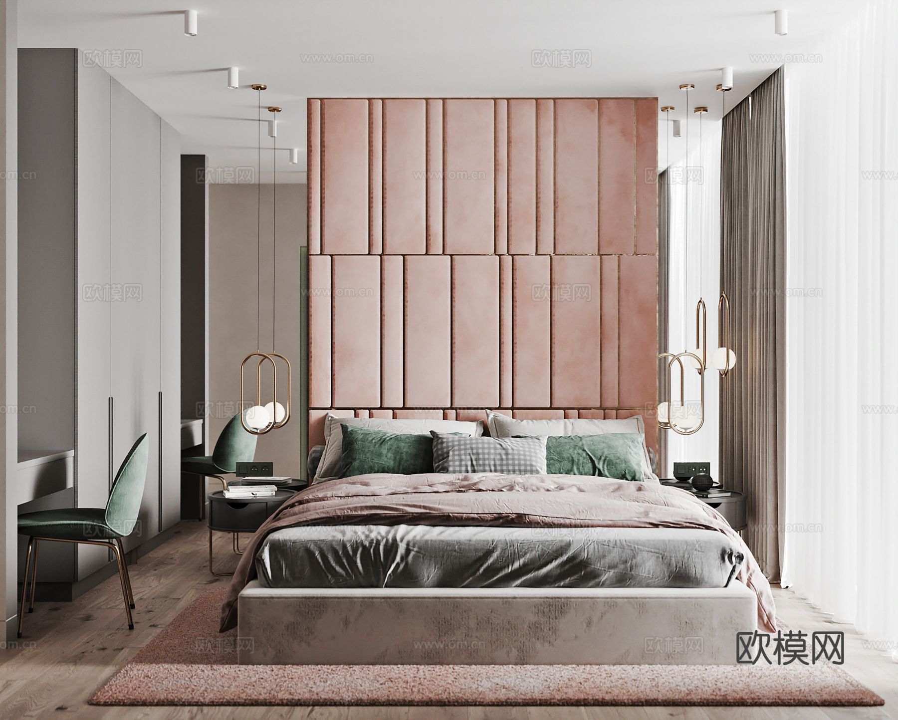 现代极简大平层家装设计 餐厅 卧室 客厅 糖果色奶油风效果图下载（渲染图2）