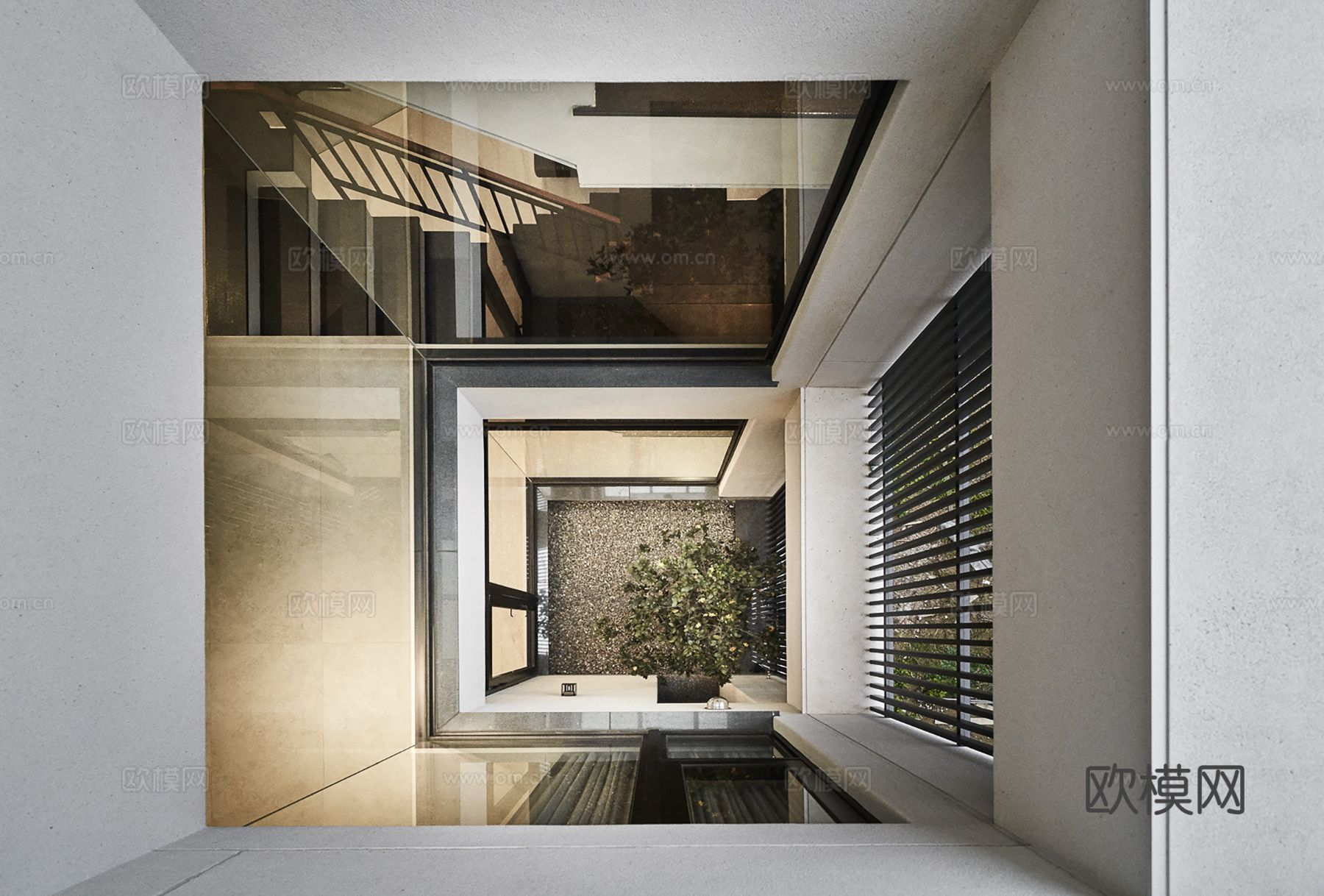 现代极简复式公寓家装设计 餐厅 卧室 客厅 高级灰效果图下载（渲染图5）