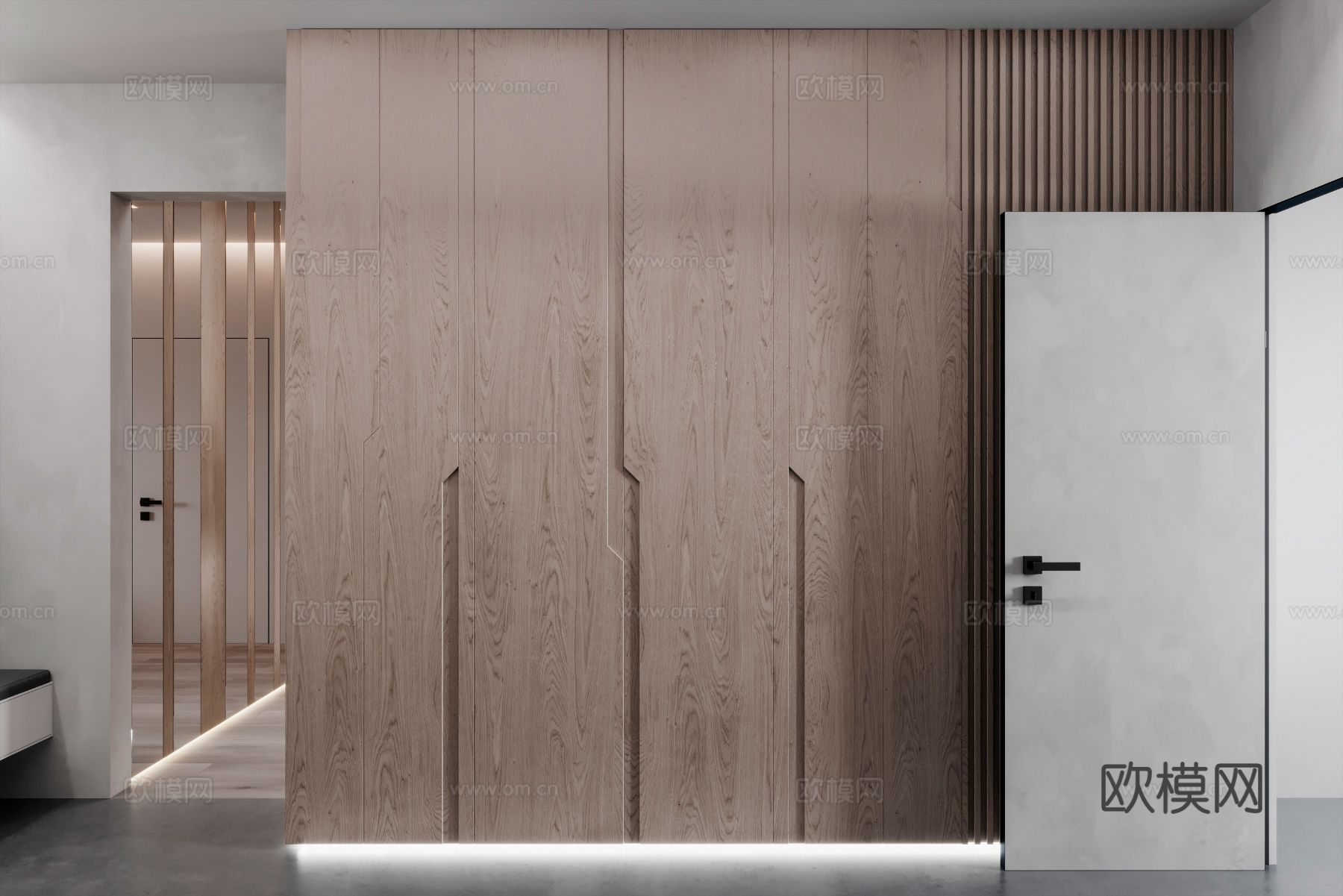 现代极简大平层家装设计卧室客厅 餐厅 黑白灰 工业风效果图下载（渲染图3）