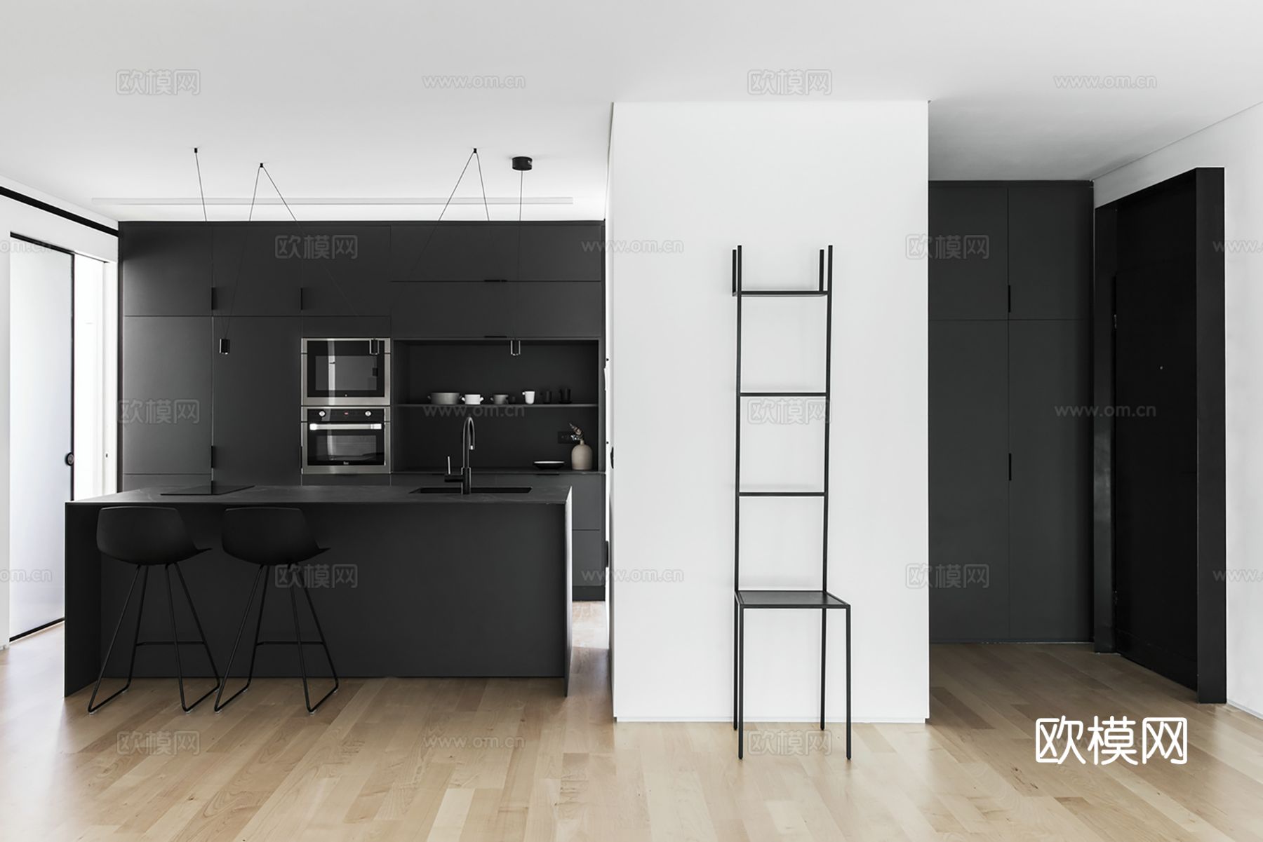 现代极简大平层家装设计 餐厅 卧室 客厅 高级灰效果图下载（渲染图3）