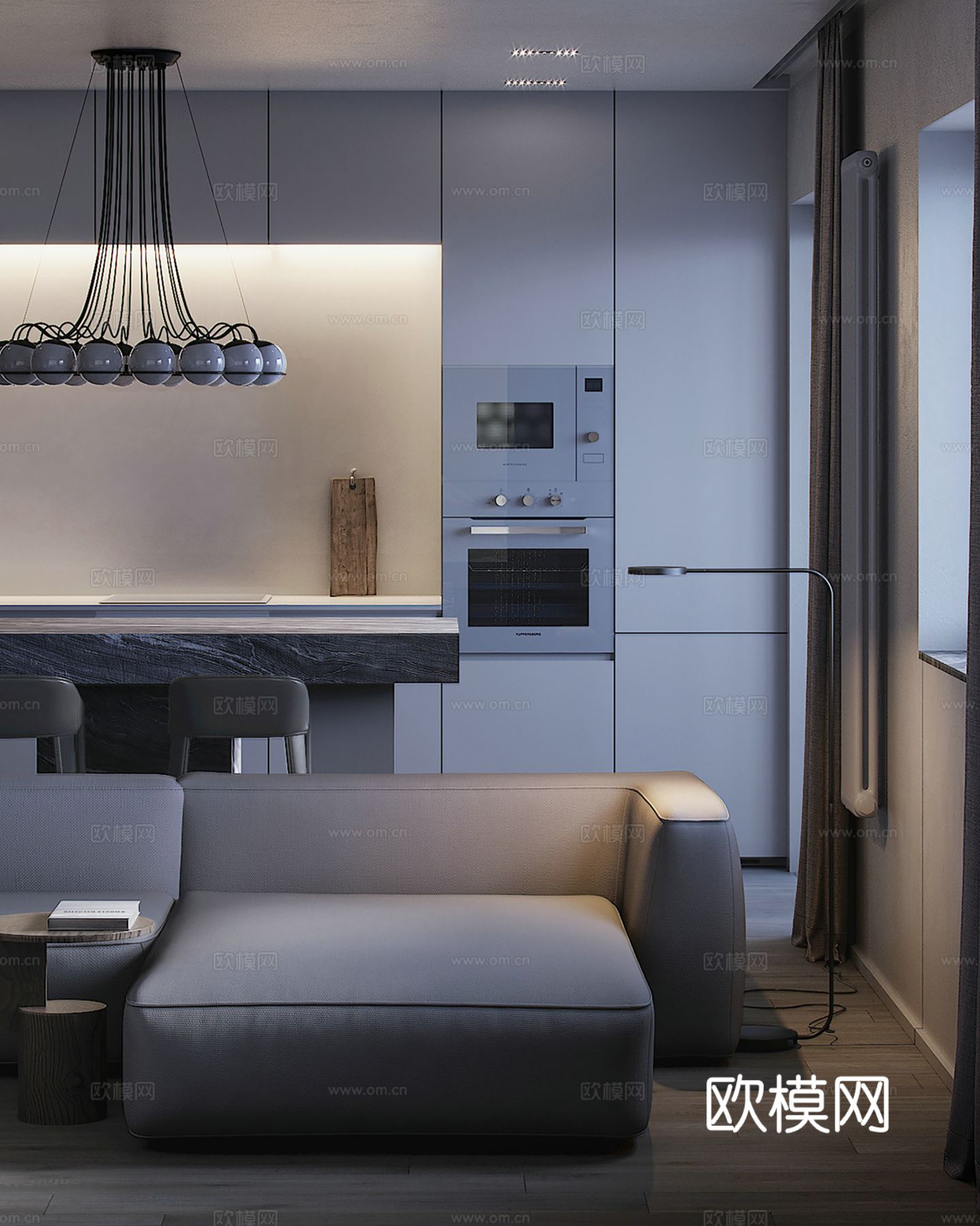 现代极简大平层家装设计 餐厅 卧室 客厅 高级灰效果图下载（渲染图5）