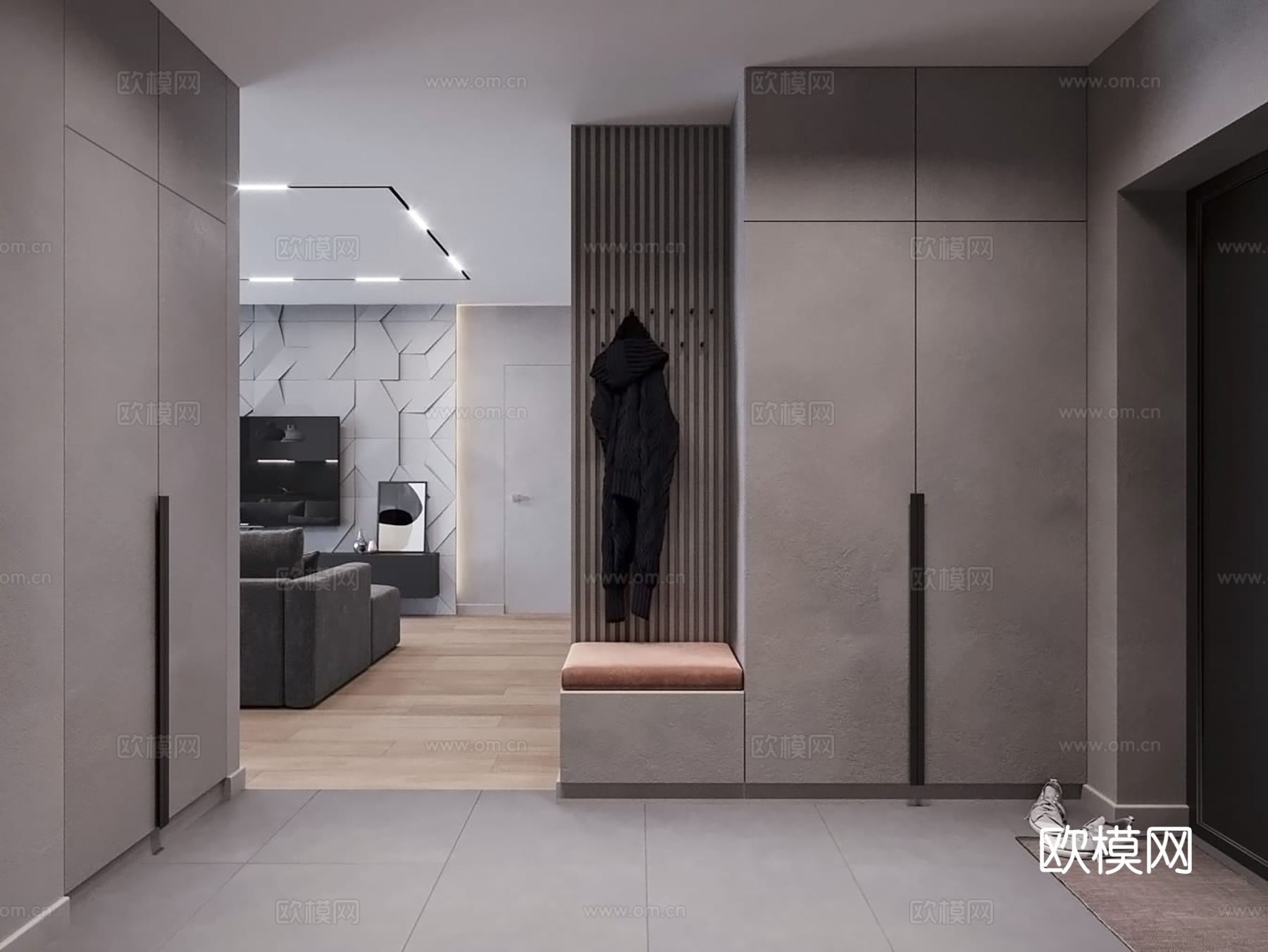 现代极简大平层家装设计 餐厅 卧室 客厅 高级灰效果图下载（渲染图12）