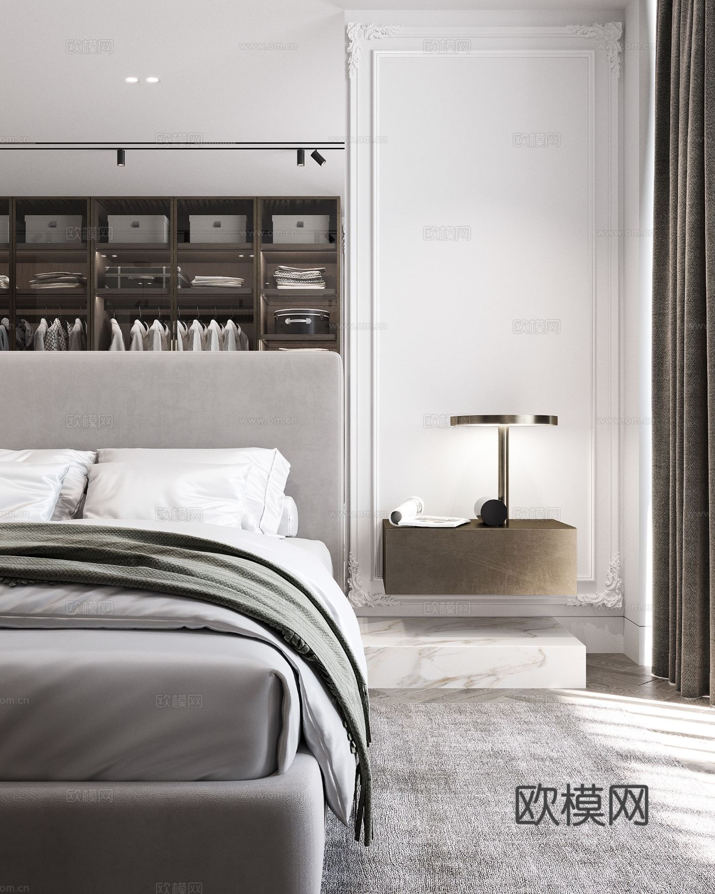 现代极简大平层家装设计 餐厅 卧室 客厅 高级灰效果图下载（渲染图5）