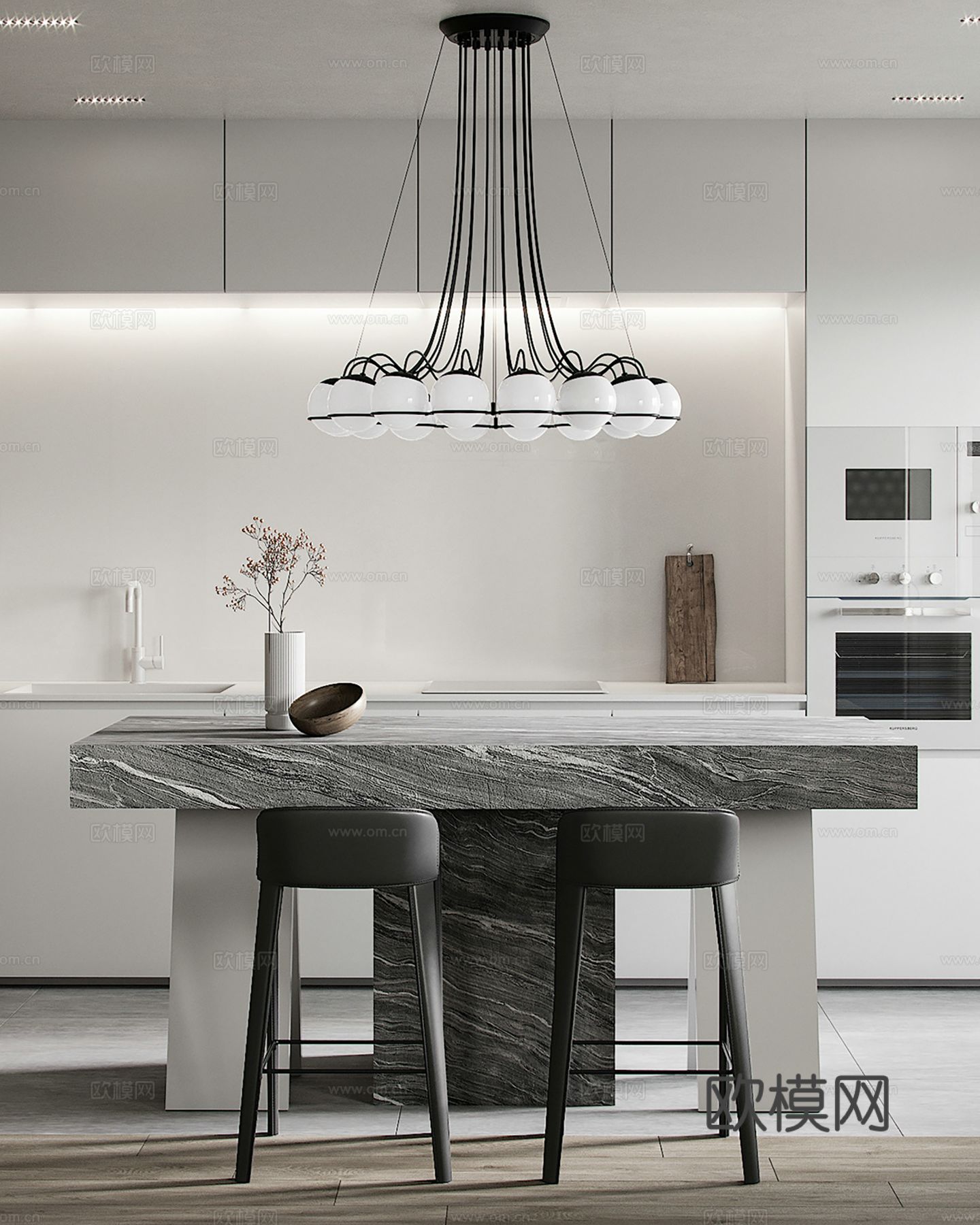 现代极简大平层家装设计 餐厅 卧室 客厅 高级灰效果图下载（渲染图7）