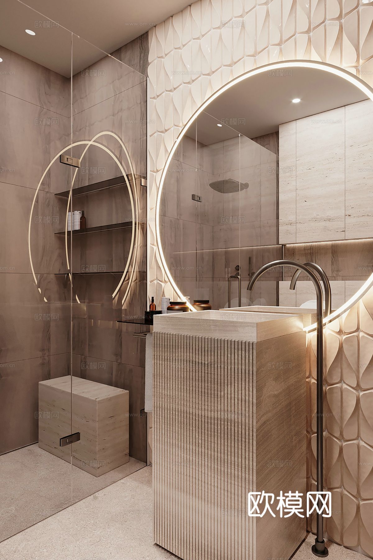 现代极简大平层家装设计 餐厅 卧室 客厅 高级灰效果图下载（渲染图10）