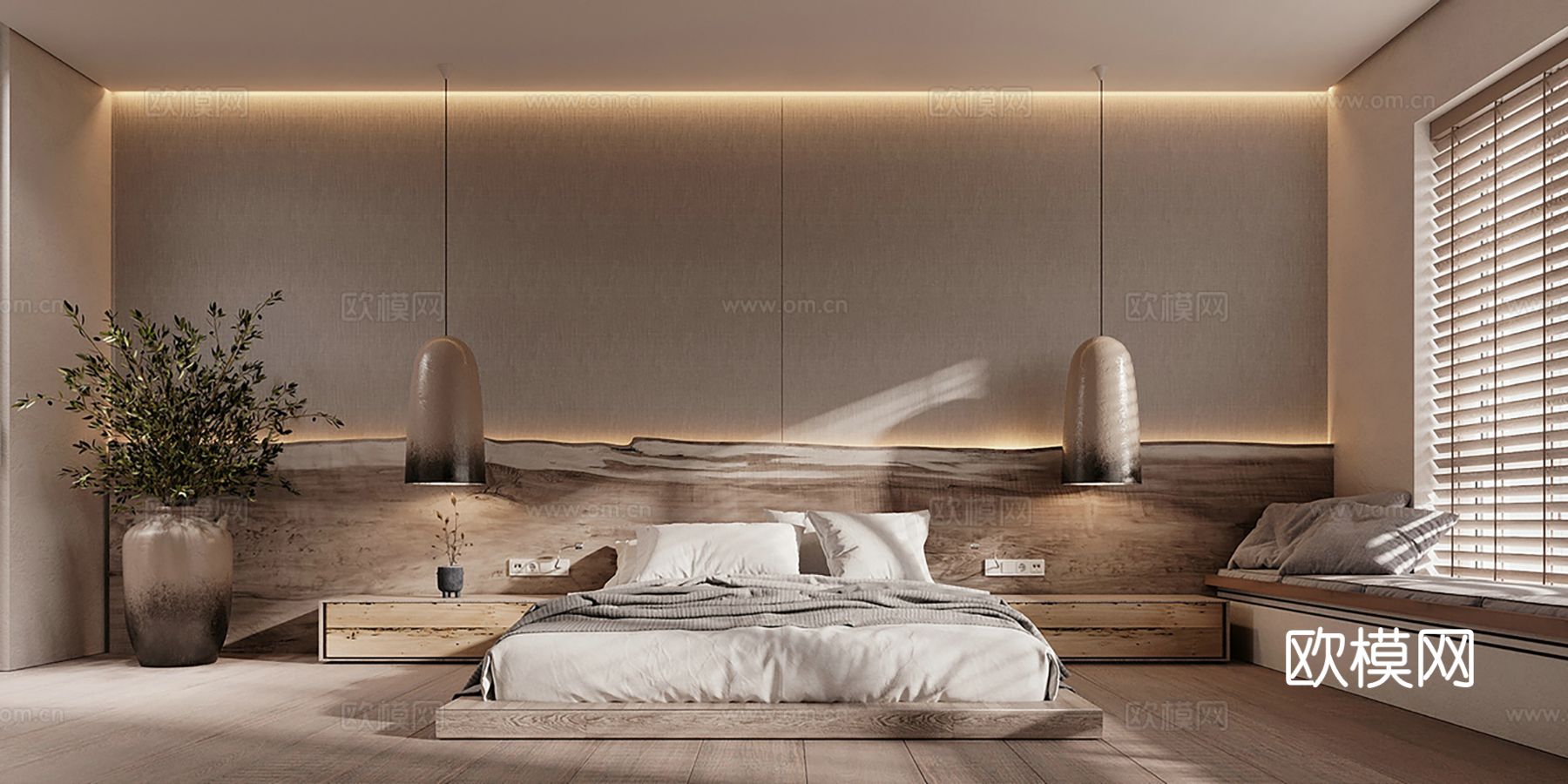 现代极简大平层家装设计 餐厅 卧室 客厅 高级灰效果图下载（渲染图5）