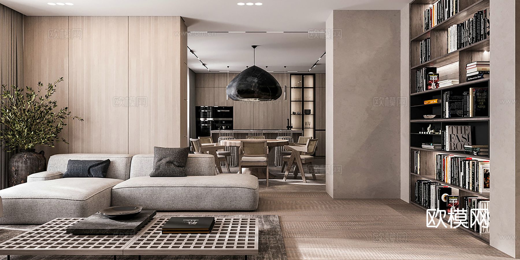 现代极简大平层家装设计 餐厅 卧室 客厅 高级灰效果图下载（渲染图6）
