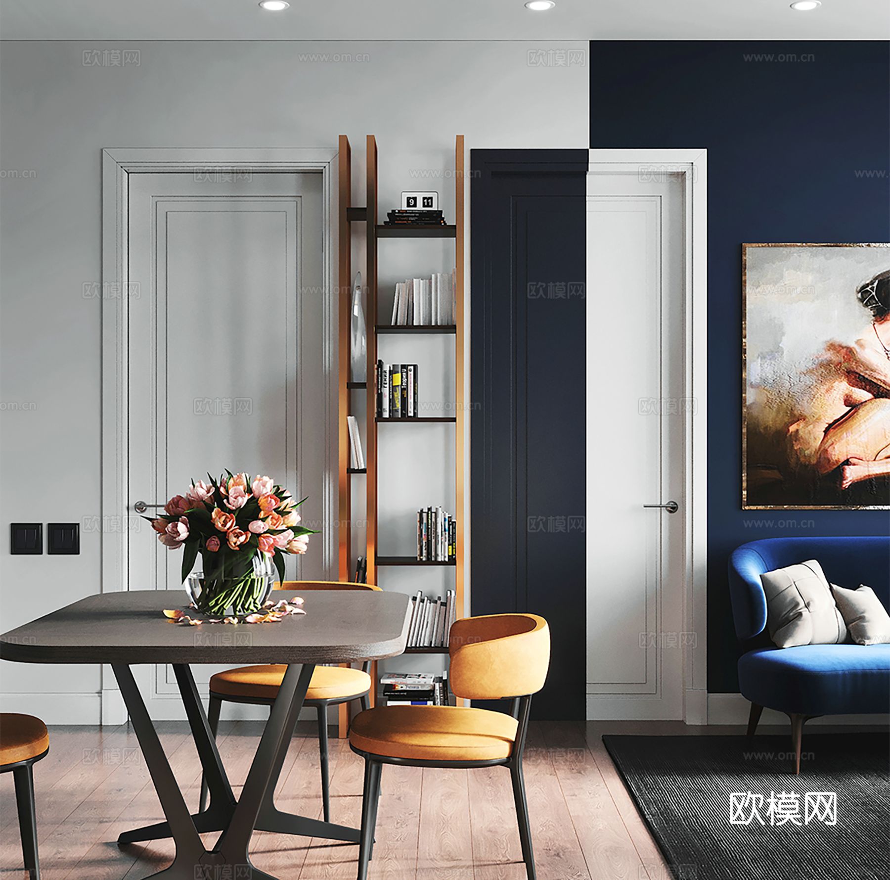 现代极简大平层家装设计 餐厅 卧室 客厅 高级灰效果图下载（渲染图4）