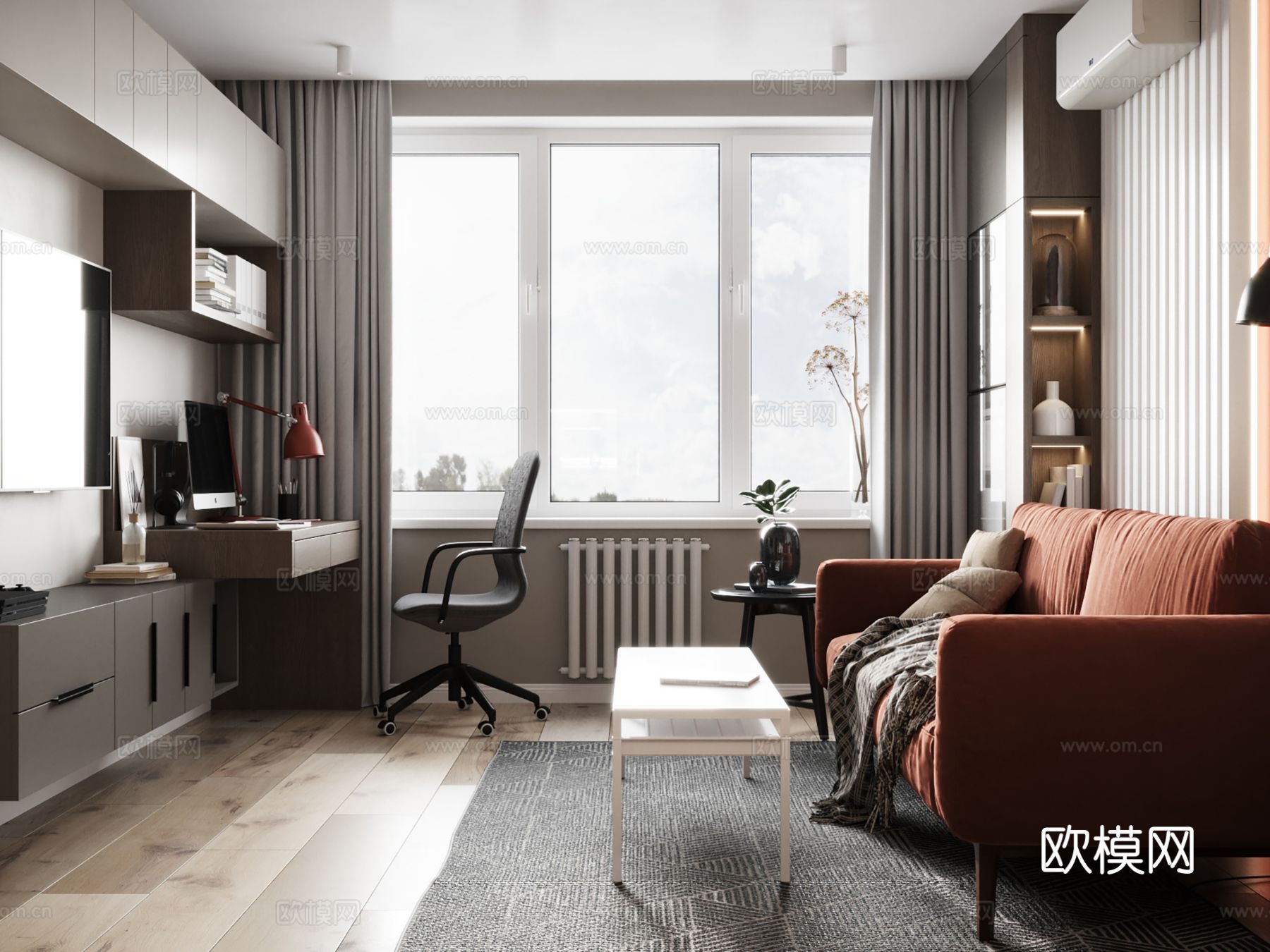 现代极简大平层家装设计 餐厅 卧室 客厅 高级灰效果图下载（渲染图4）