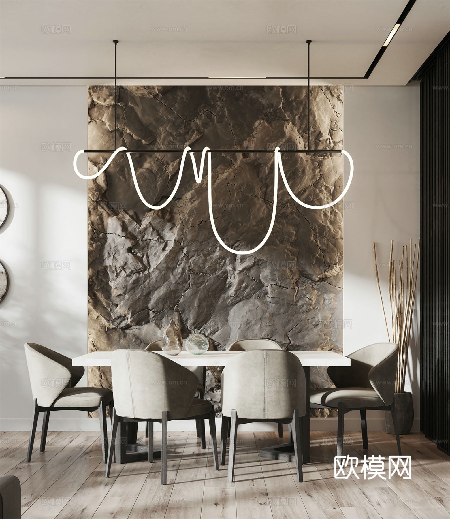 现代极简大平层家装设计 餐厅 卧室 客厅 高级灰效果图下载（渲染图4）