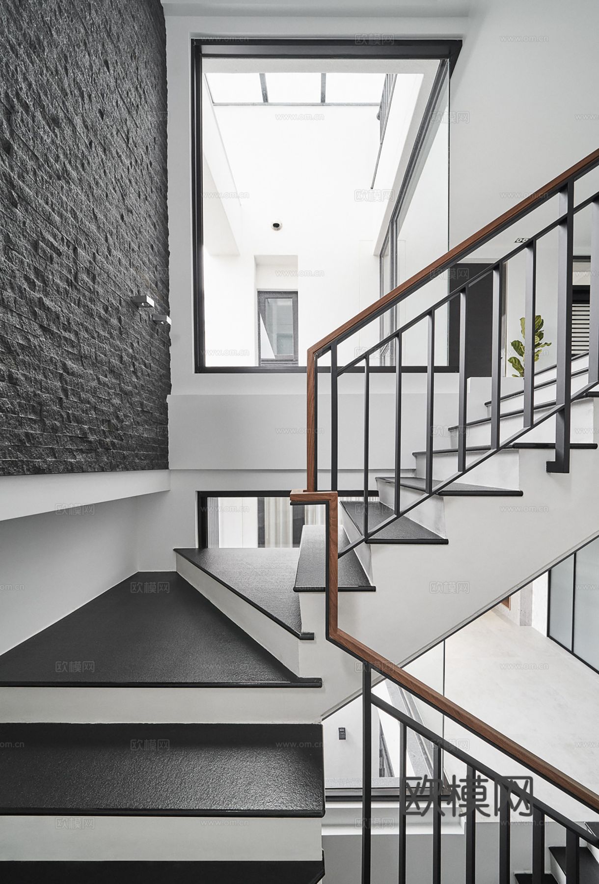 现代极简复式公寓家装设计 餐厅 卧室 客厅 高级灰效果图下载（渲染图6）