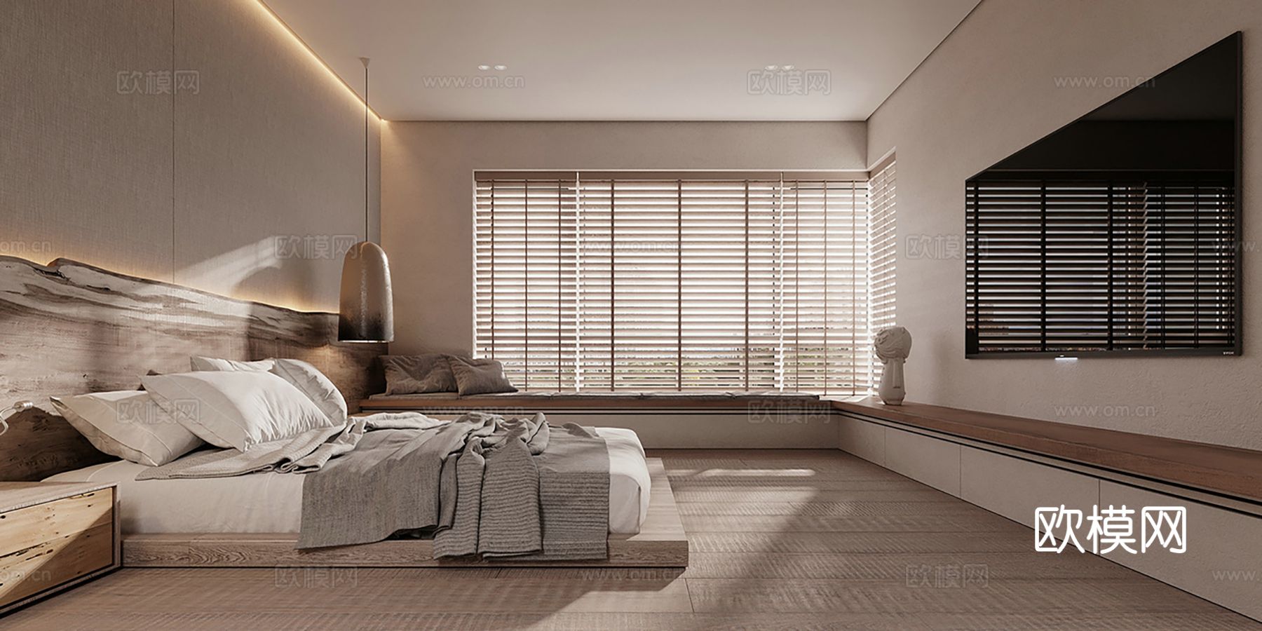 现代极简大平层家装设计 餐厅 卧室 客厅 高级灰效果图下载（渲染图7）