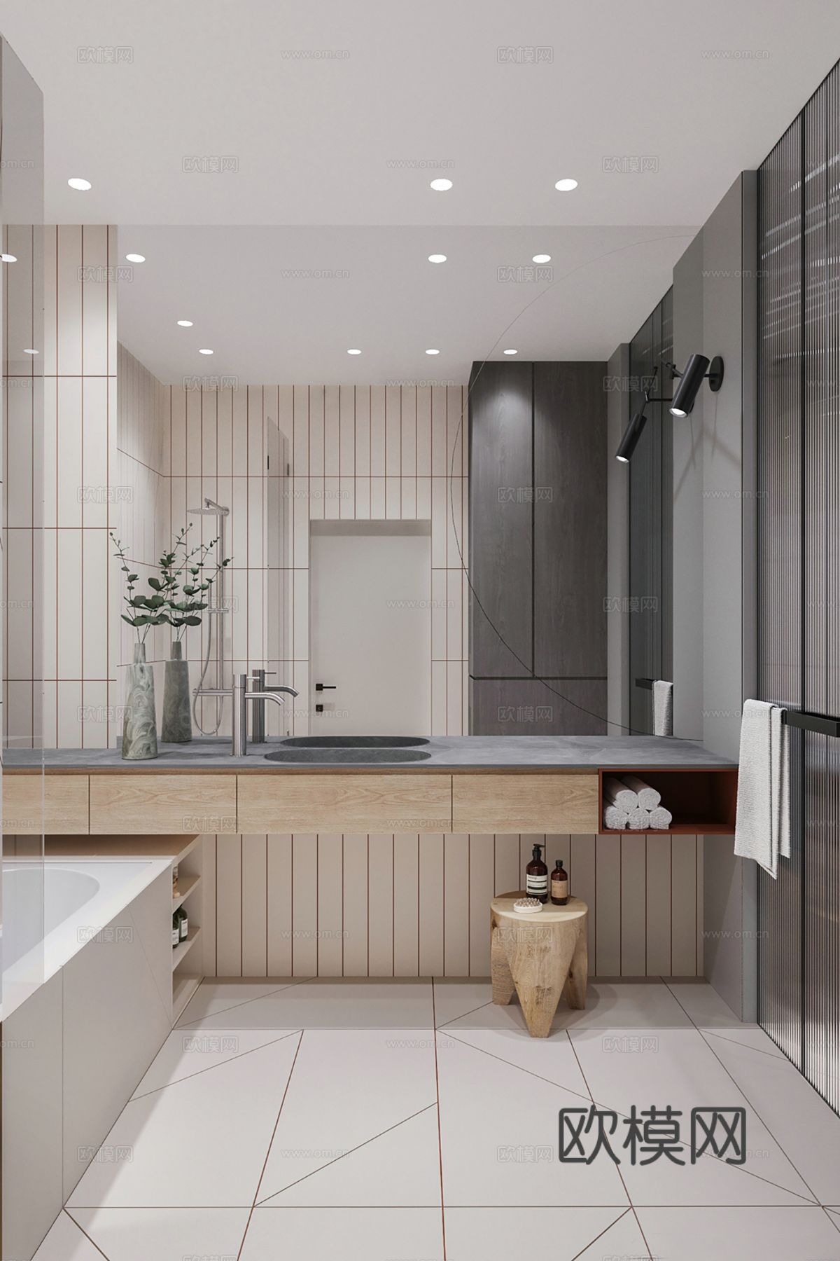 现代极简大平层家装设计 餐厅 卧室 客厅 高级灰效果图下载（渲染图4）