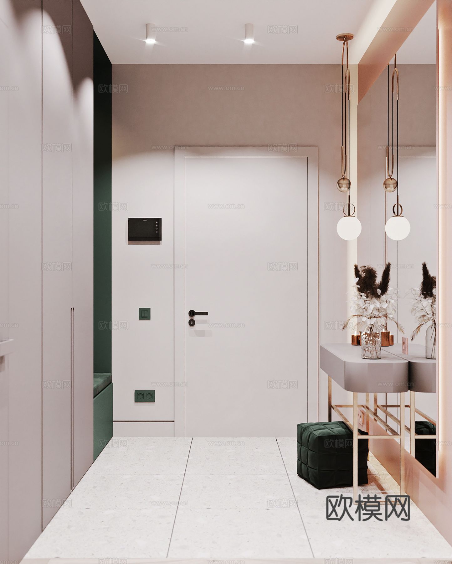 现代极简大平层家装设计 餐厅 卧室 客厅 糖果色奶油风效果图下载（渲染图3）