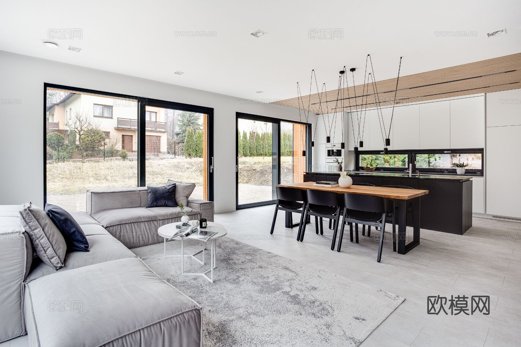 现代极简大平层家装设计 餐厅 卧室 客厅 高级灰效果图效果图下载（渲染图3）
