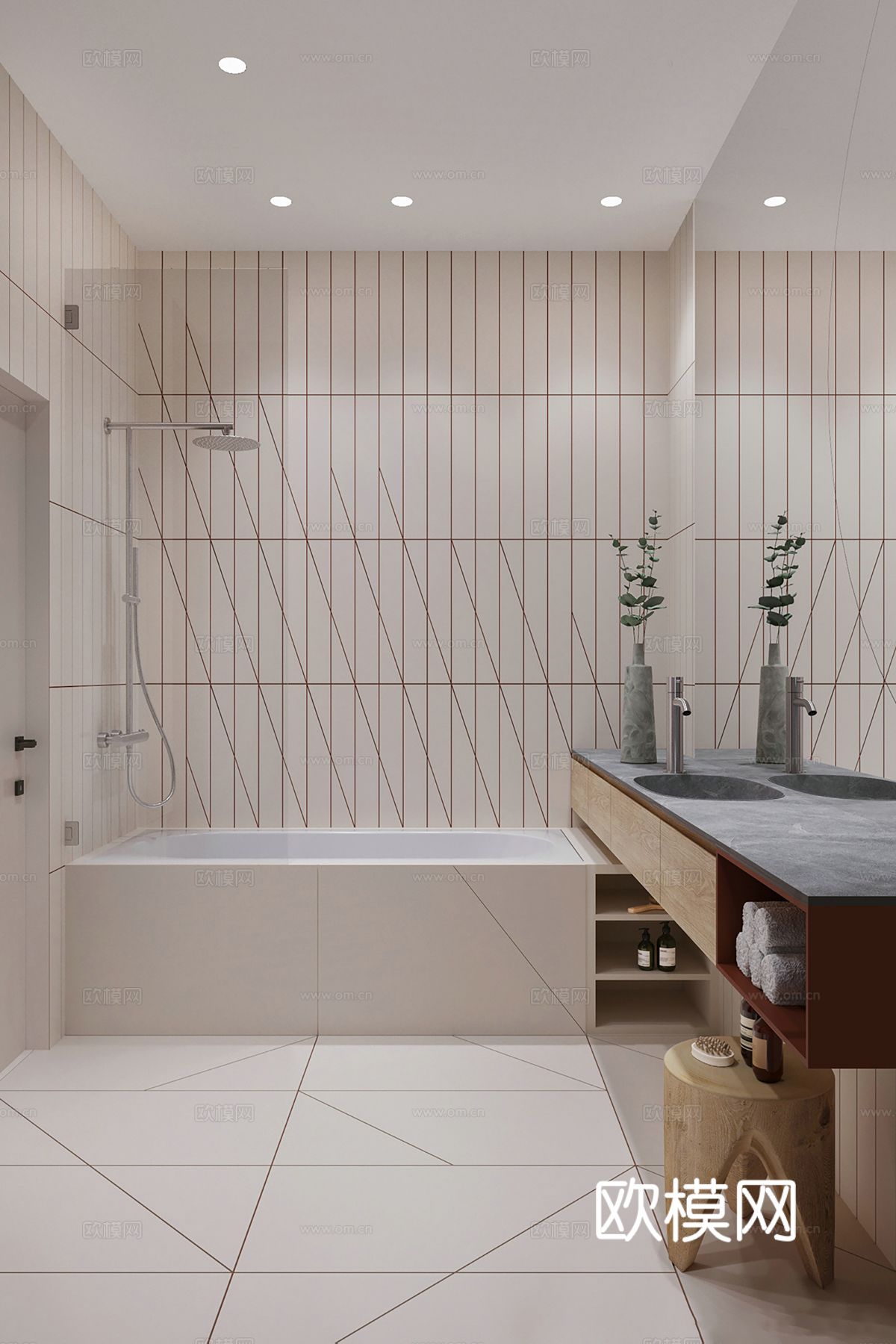 现代极简大平层家装设计 餐厅 卧室 客厅 高级灰效果图下载（渲染图6）