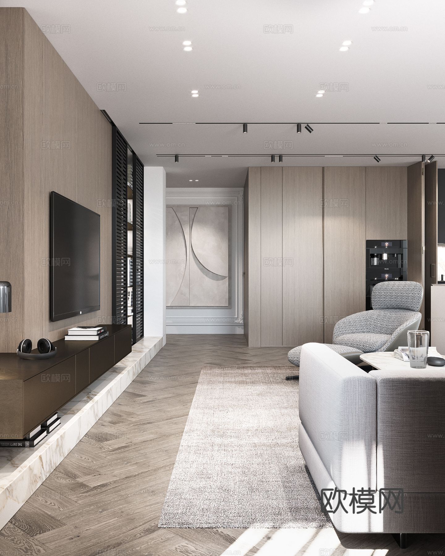 现代极简大平层家装设计 餐厅 卧室 客厅 高级灰效果图下载（渲染图6）