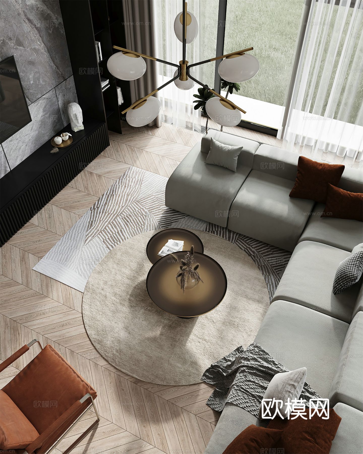 现代极简大平层家装设计 餐厅 卧室 客厅 高级灰效果图下载（渲染图5）