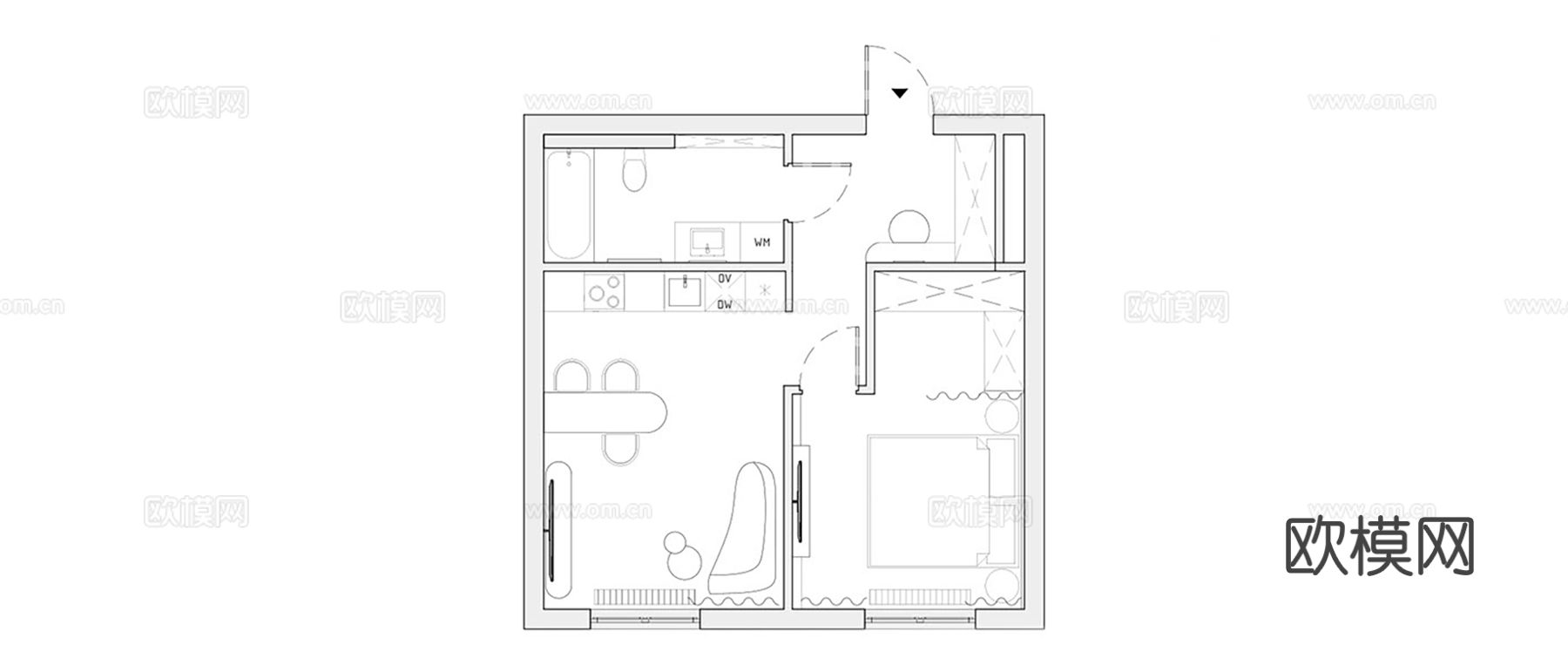 现代极简公寓家装设计 餐厅 卧室 客厅 高级灰效果图下载（渲染图2）