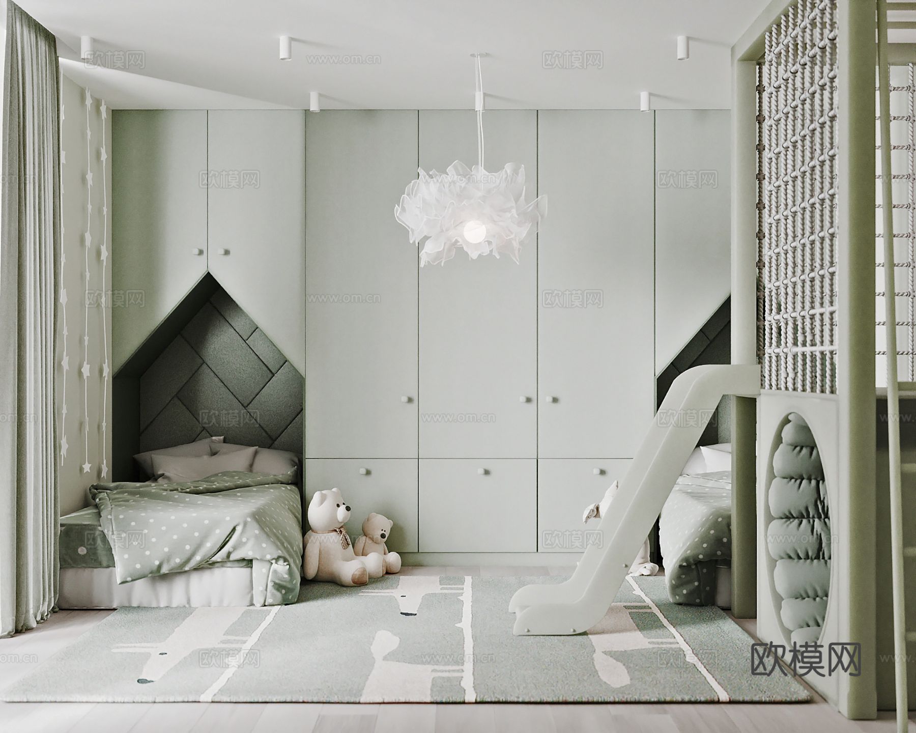 现代极简大平层家装设计 餐厅 卧室 客厅 糖果色奶油风效果图下载（渲染图6）