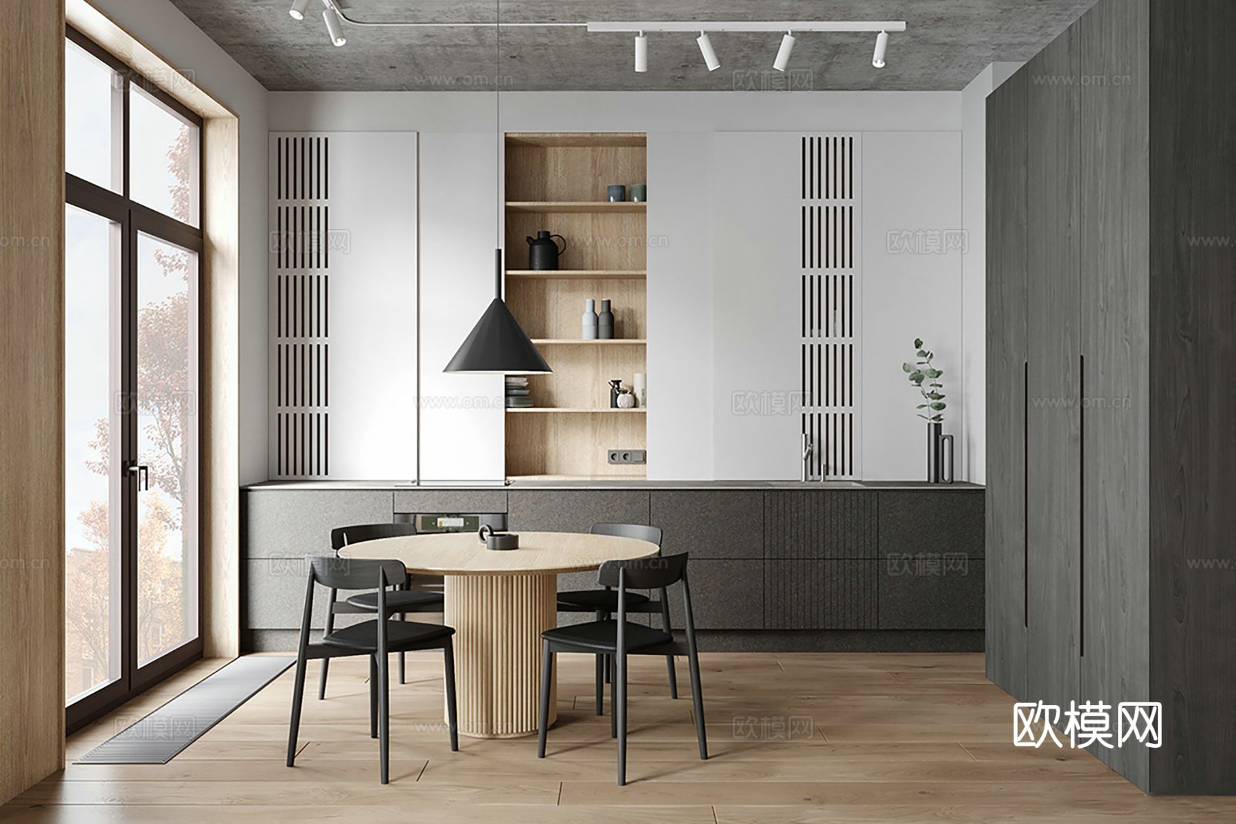 现代极简大平层家装设计 餐厅 卧室 客厅 高级灰效果图下载（渲染图5）