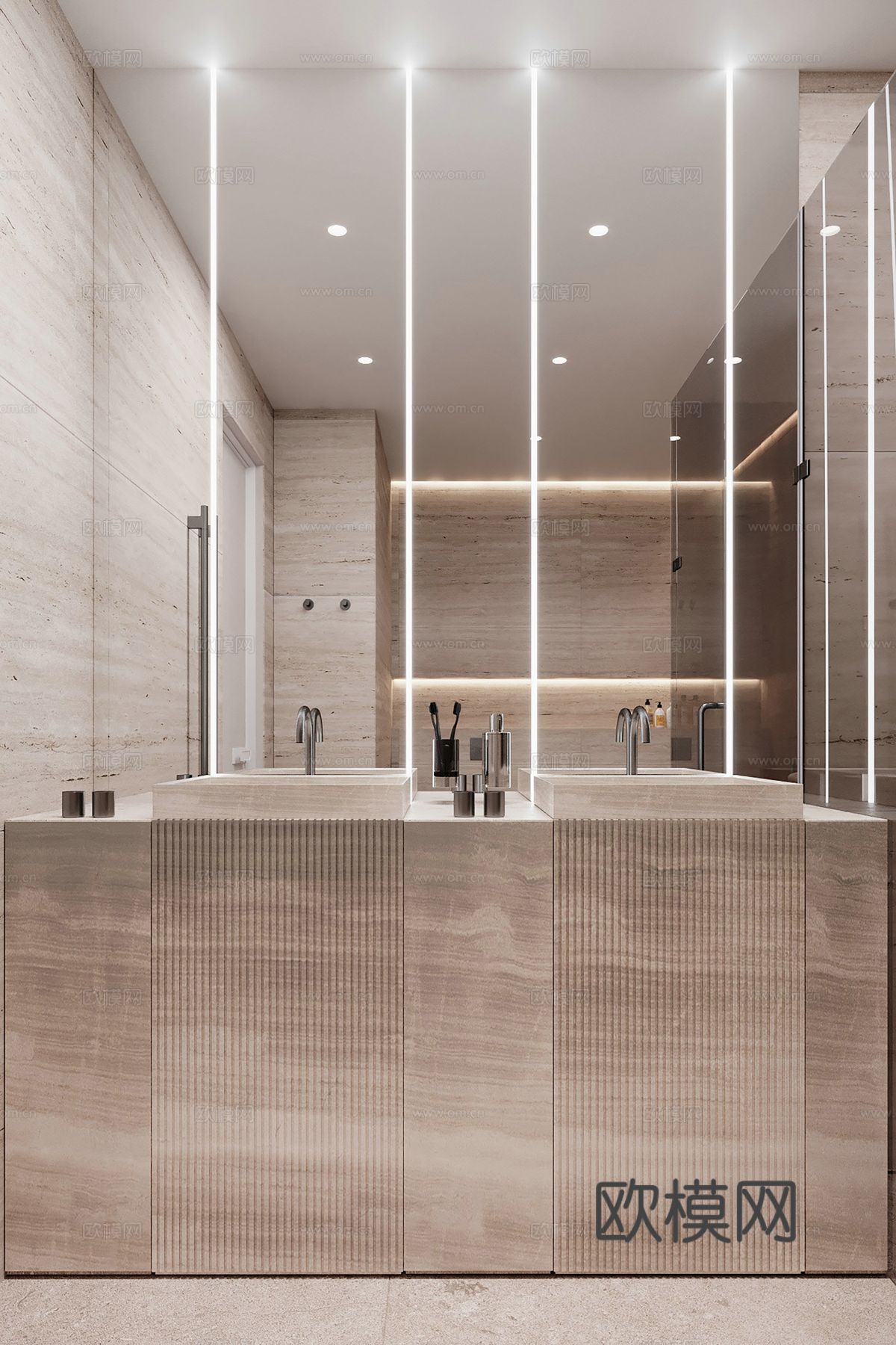 现代极简大平层家装设计 餐厅 卧室 客厅 高级灰效果图下载（渲染图9）