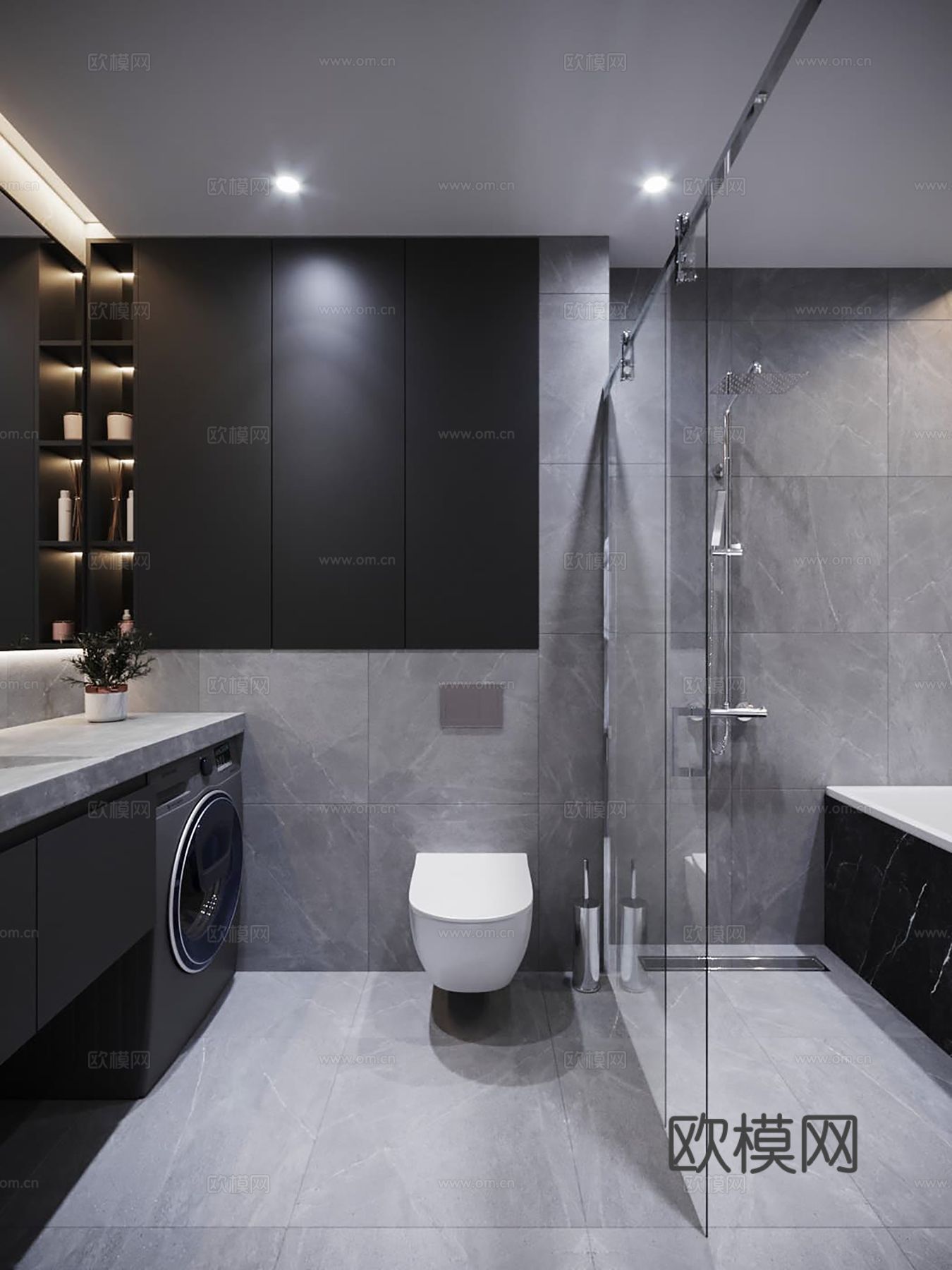 现代极简大平层家装设计 餐厅 卧室 客厅 高级灰效果图下载（渲染图11）