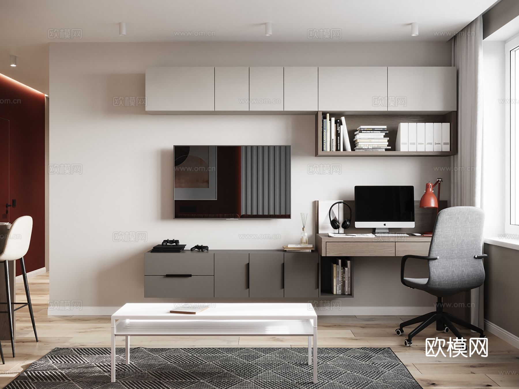 现代极简大平层家装设计 餐厅 卧室 客厅 高级灰效果图下载（渲染图3）