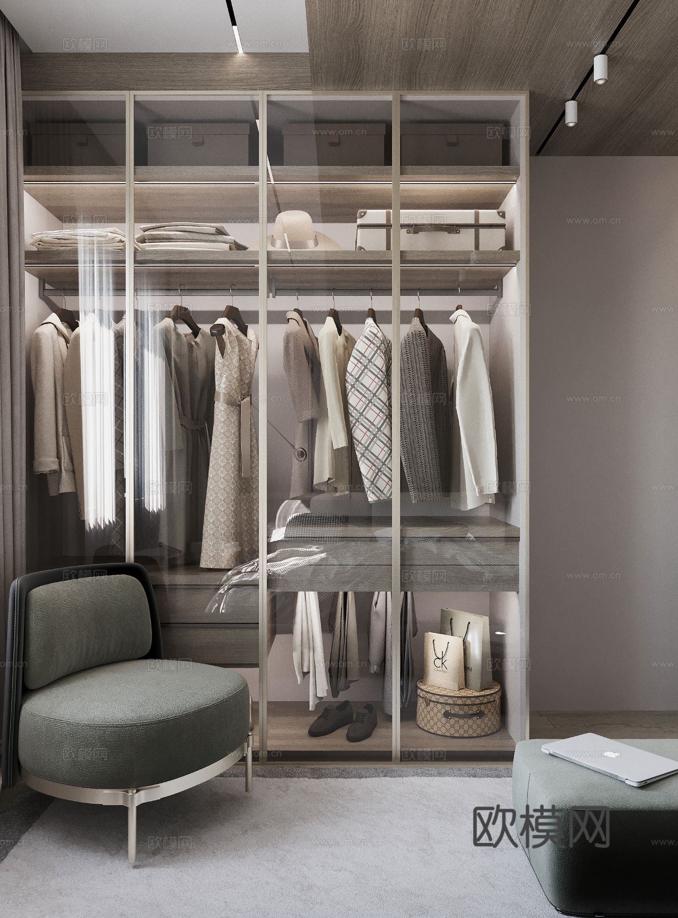 现代极简大平层家装设计 餐厅 卧室 客厅 高级灰效果图下载（渲染图7）