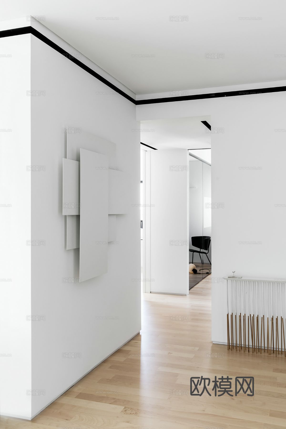 现代极简大平层家装设计 餐厅 卧室 客厅 高级灰效果图下载（渲染图7）