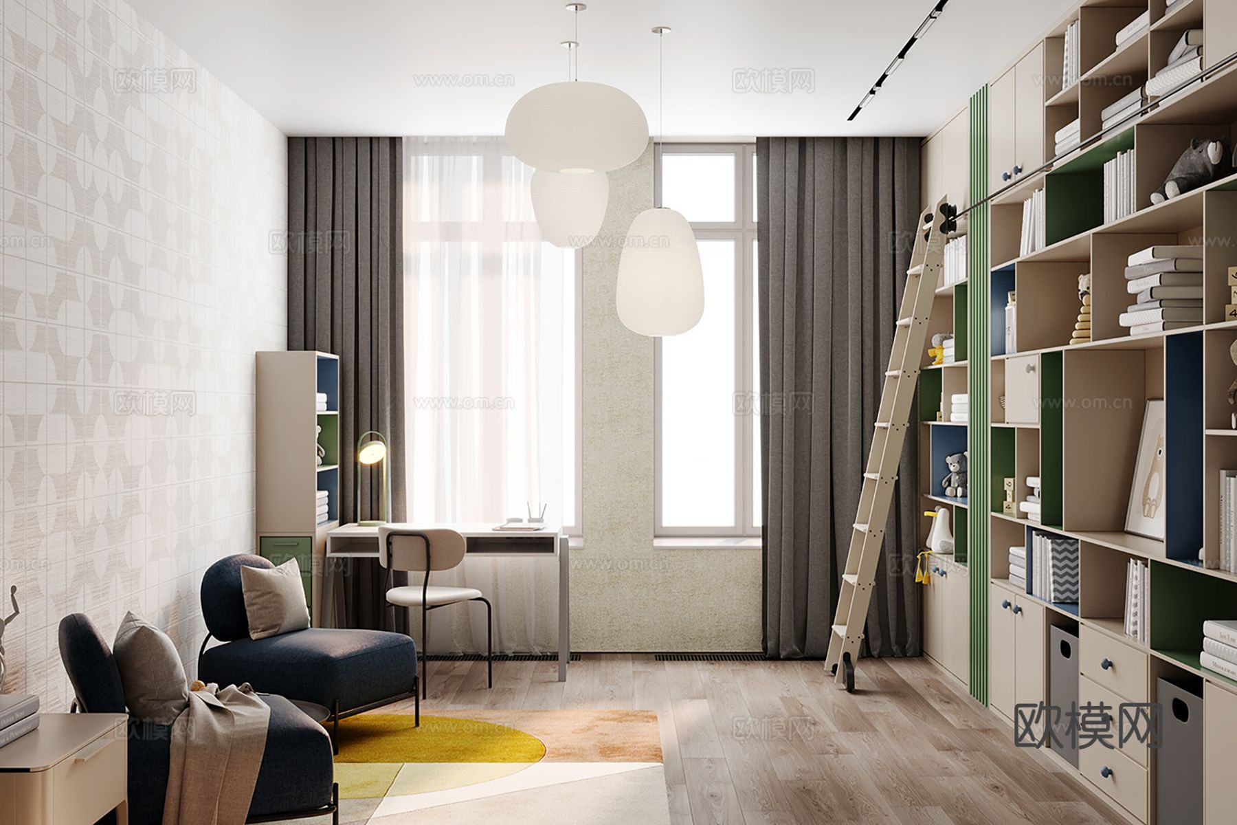 现代极简大平层家装设计 餐厅 卧室 客厅 高级灰效果图下载（渲染图4）