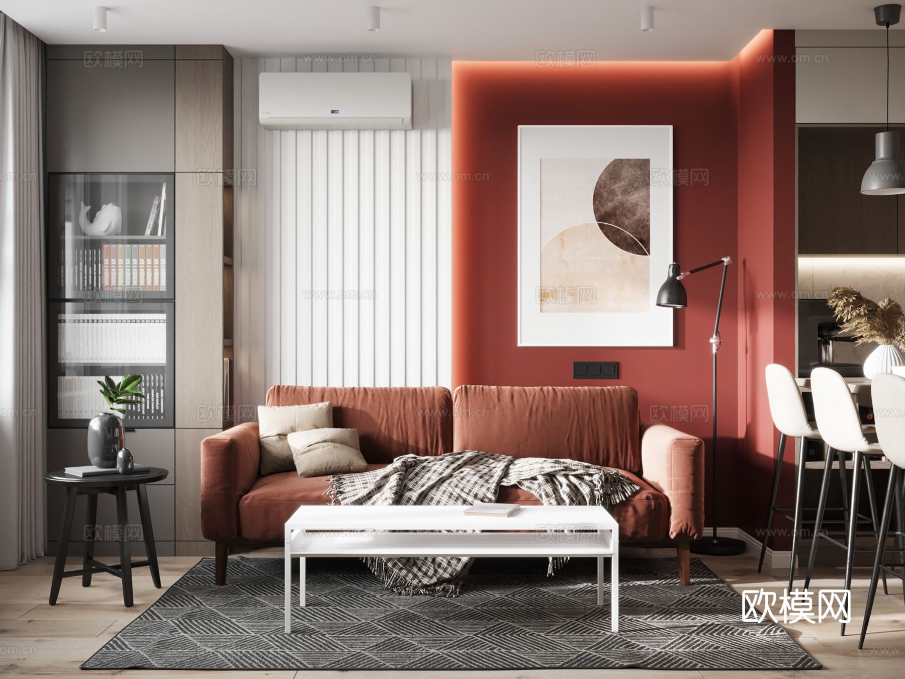 现代极简大平层家装设计 餐厅 卧室 客厅 高级灰效果图下载（渲染图2）