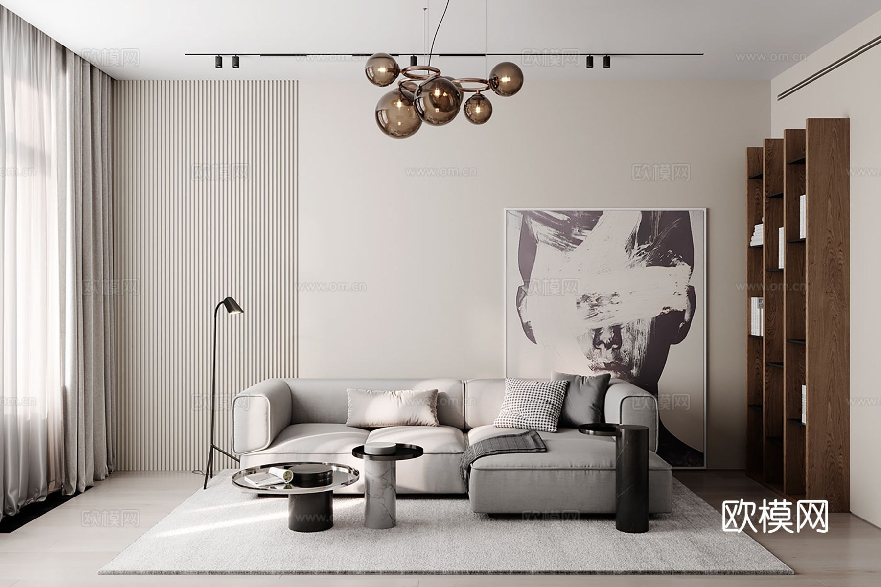 现代极简大平层家装设计 餐厅 卧室 客厅 高级灰效果图下载（渲染图5）