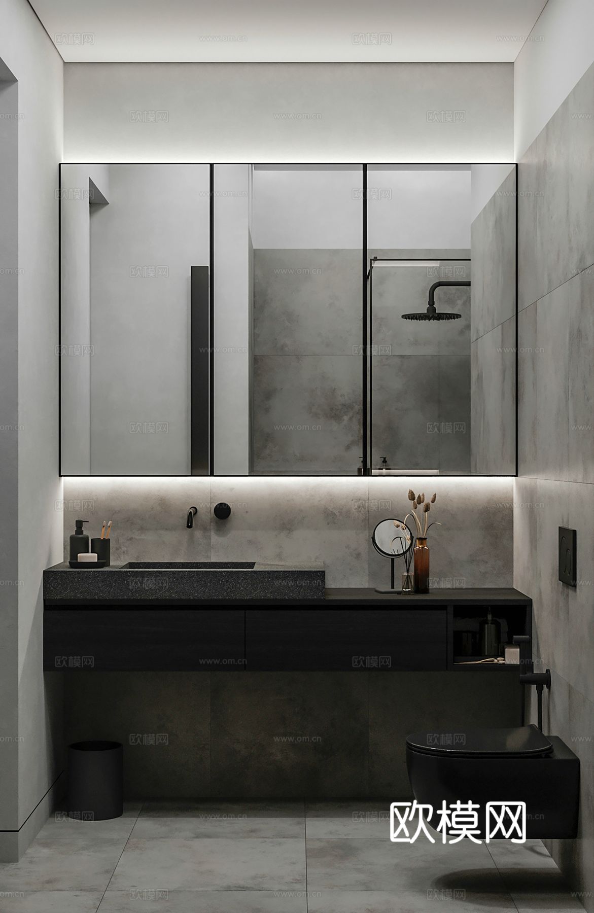 现代极简大平层家装设计 餐厅 卧室 客厅 高级灰效果图下载（渲染图2）